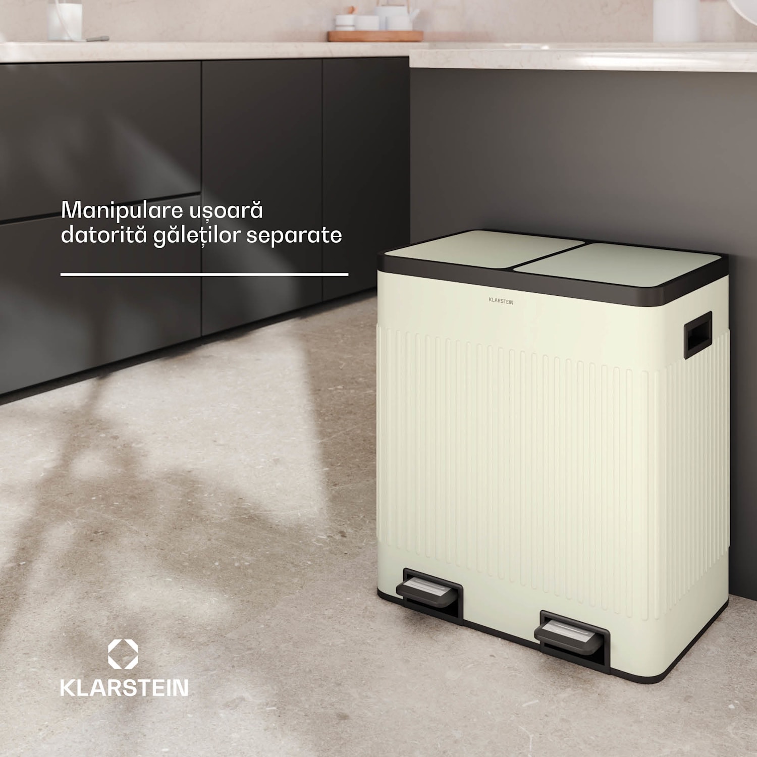 Grama 40, coș cu pedală, 40 l / 2x20 l, inodor, plastic PP, retro 40 Ltr | Cremă de epocă