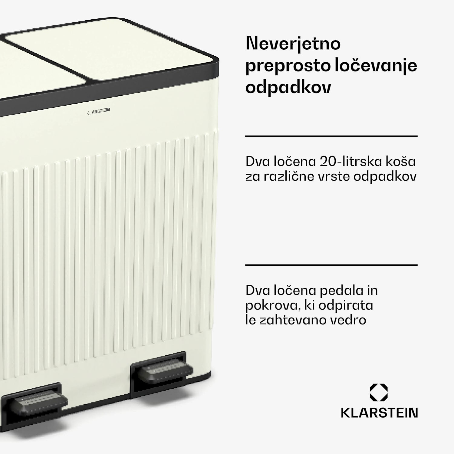 Grama 40, koš za smeti s pedali, 40L / 2x20L, brez smradu, PP plastika, retro 40 Ltr | Vintage kremna