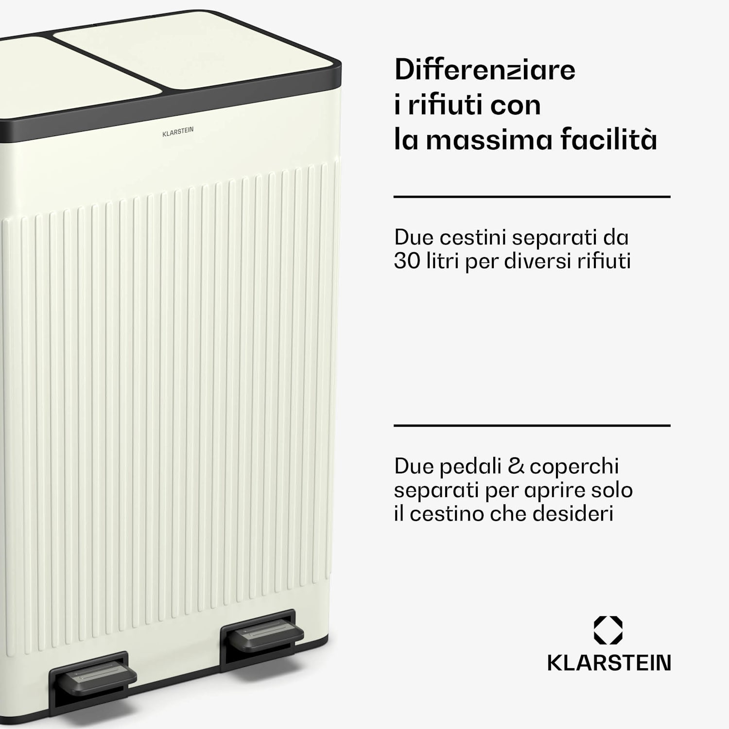 Grama 60 - Cestino a pedale, 60L/2x30L, silenzioso, PP, rétro 