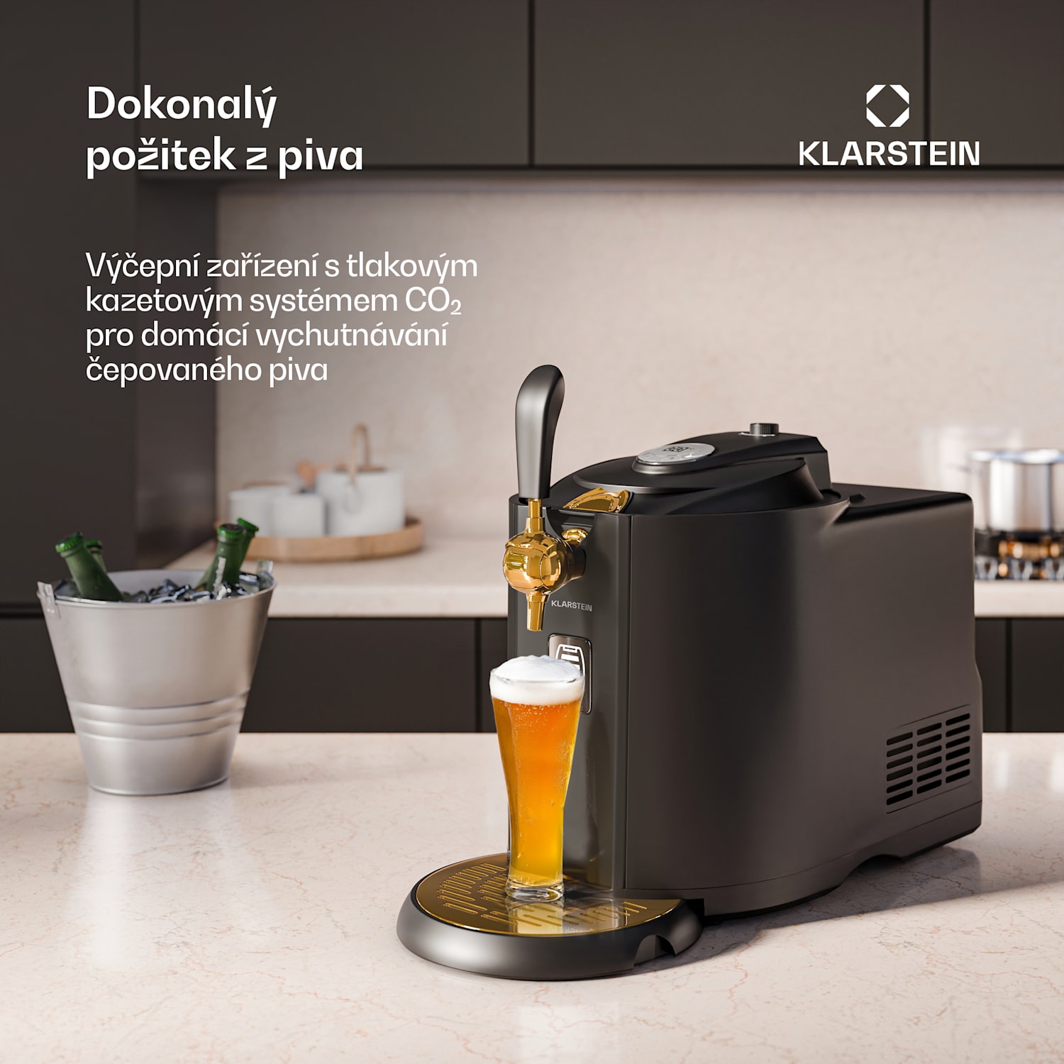 Beerkules pivní výčep, pro 5 litrové sudy, chladící kompresor, LED-Displej, 6 teplot Černá / starožitná zlatá metalíza