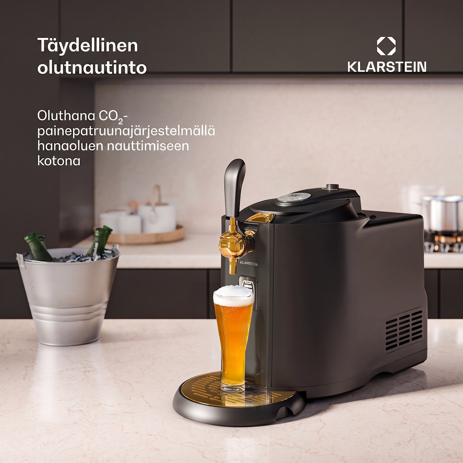 Beerkules-oluthana | 5 litran tynnyreille | jäähdytyskompressori | LED-näyttö | 6 lämpötilatasoa Musta / Antiikki Kulta Metallinen