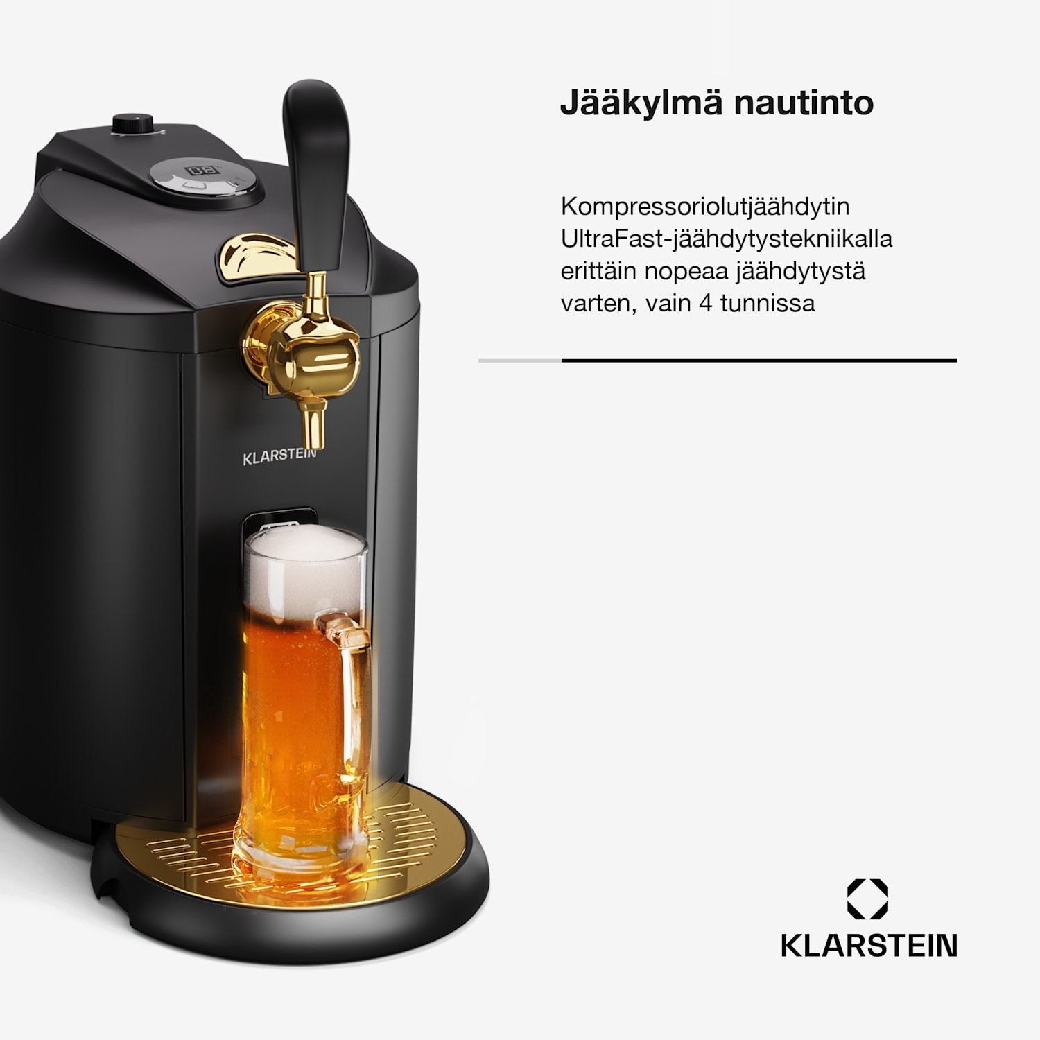 Beerkules-oluthana | 5 litran tynnyreille | jäähdytyskompressori | LED-näyttö | 6 lämpötilatasoa Musta / Antiikki Kulta Metallinen