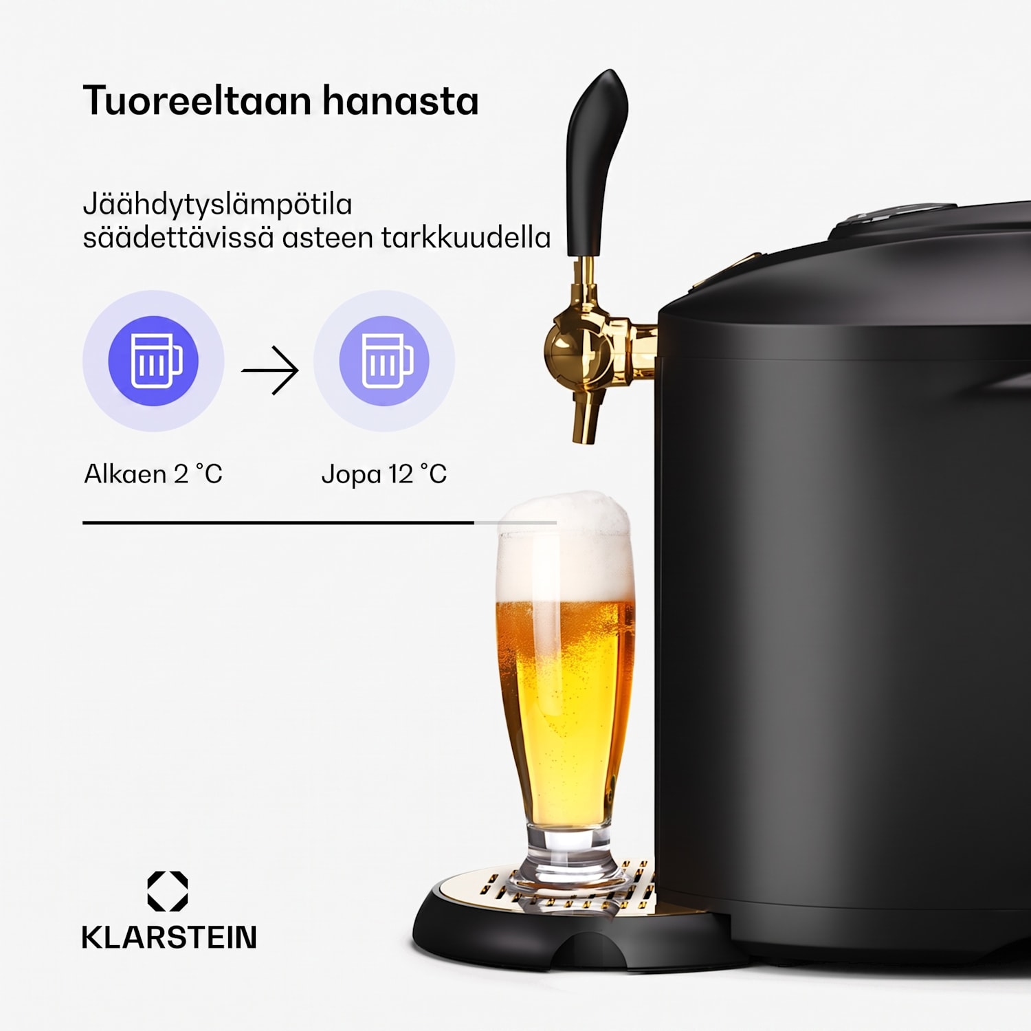 Beerkules-oluthana | 5 litran tynnyreille | jäähdytyskompressori | LED-näyttö | 6 lämpötilatasoa Musta / Antiikki Kulta Metallinen