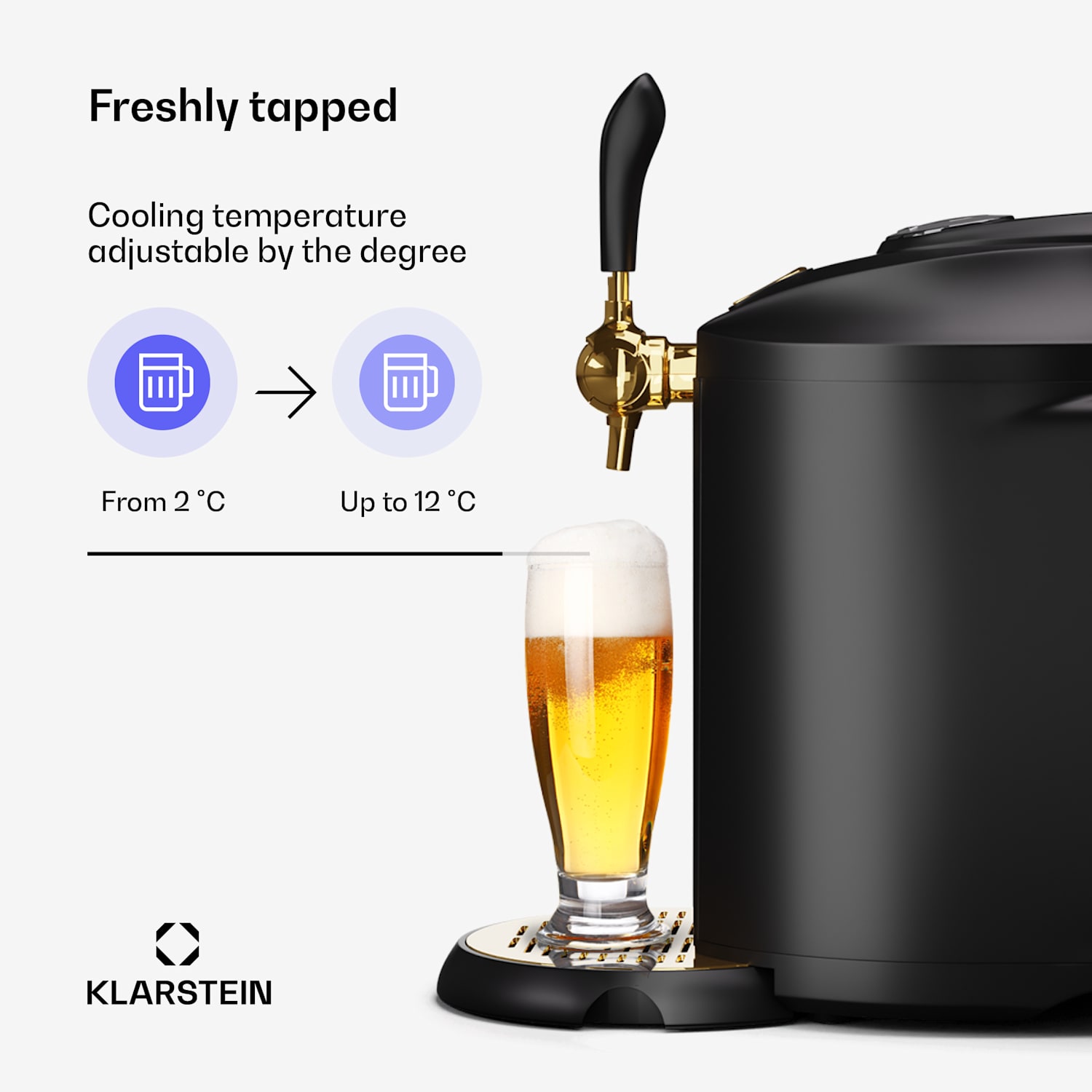 Beerkules biertapinstallatie | voor 5 liter vaten | koelcompressor | leddisplay | 6 temperatuurstanden Zwart / Antiek Goud Metallic
