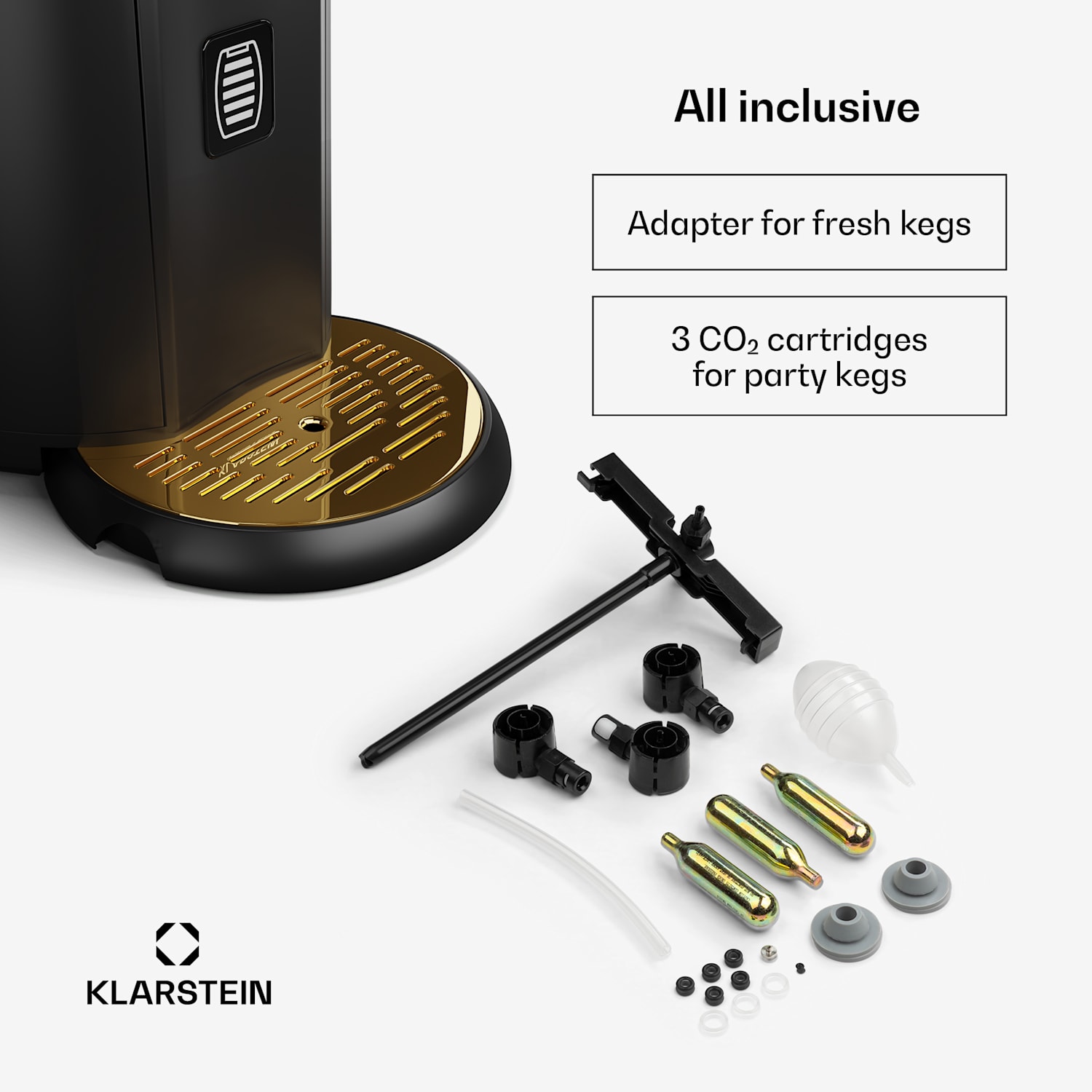 Beerkules biertapinstallatie | voor 5 liter vaten | koelcompressor | leddisplay | 6 temperatuurstanden Zwart / Antiek Goud Metallic