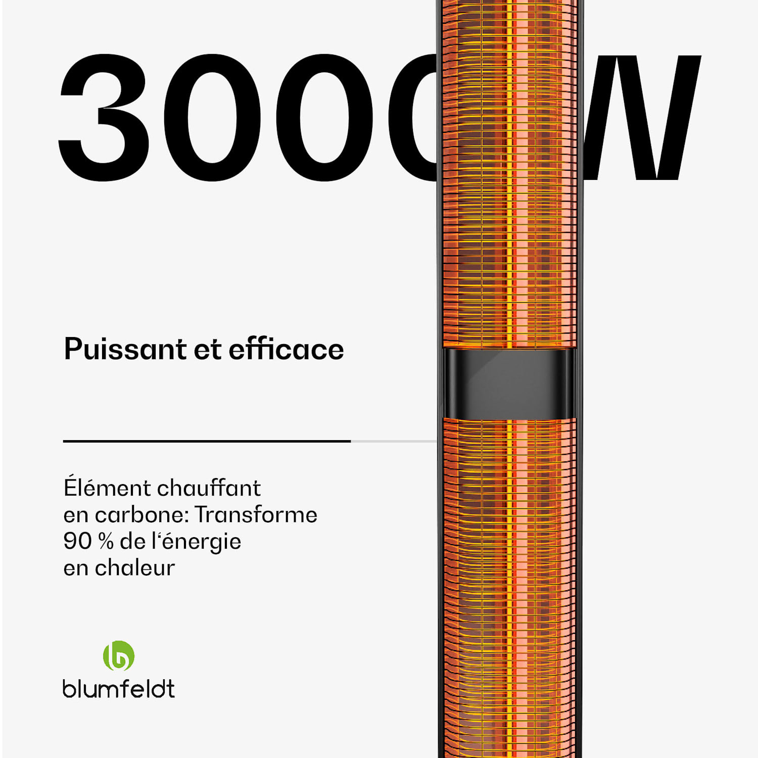 BlazeTower radiateur autonome | 3000 W | Extérieur | 3 niveaux | IP45 | Télécommande | Minuterie 3000 W
