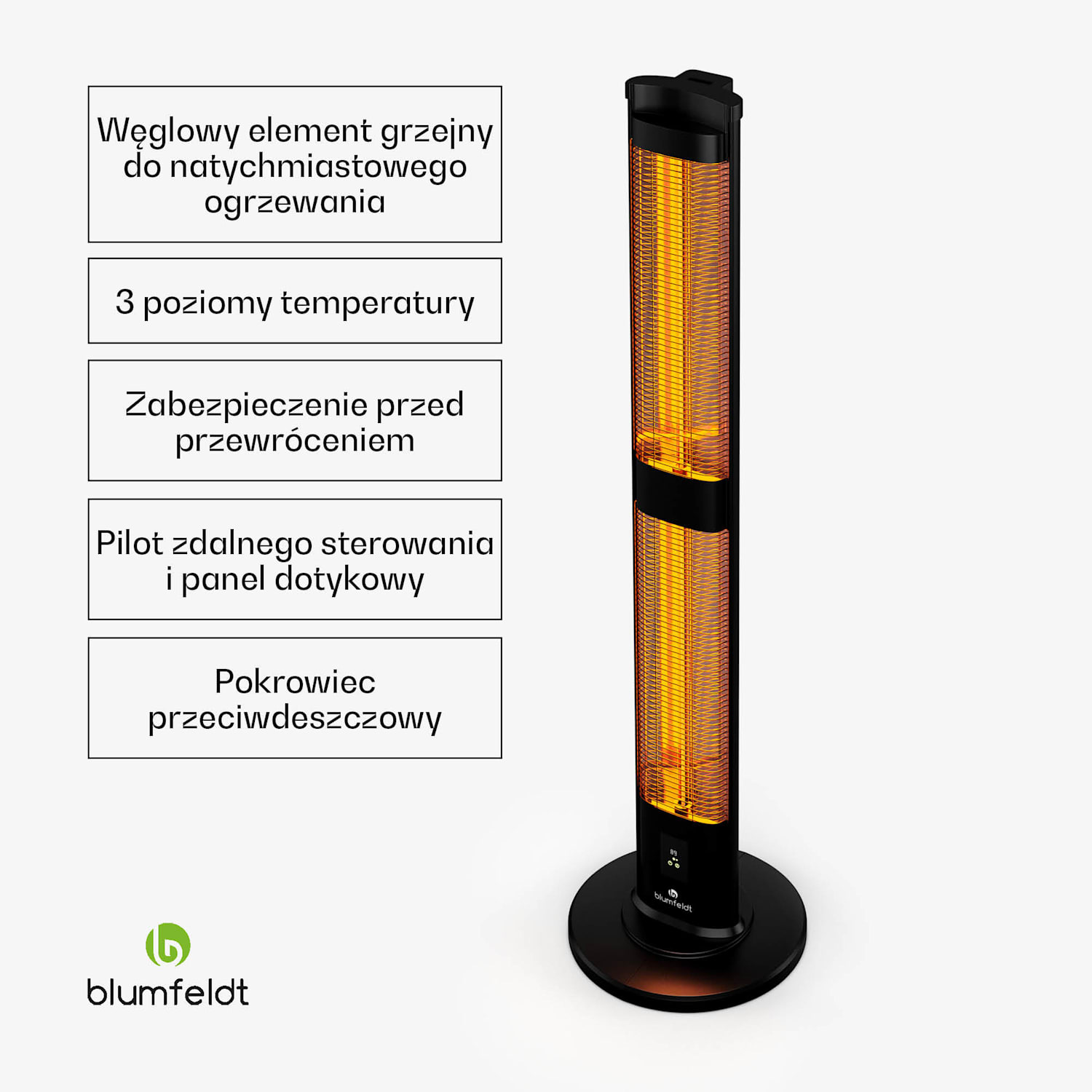 BlazeTower promiennik podczerwieni, 3000 W, ogrodowy, 3 poziomy mocy, IP45, pilot, programator czasowy 3000 W