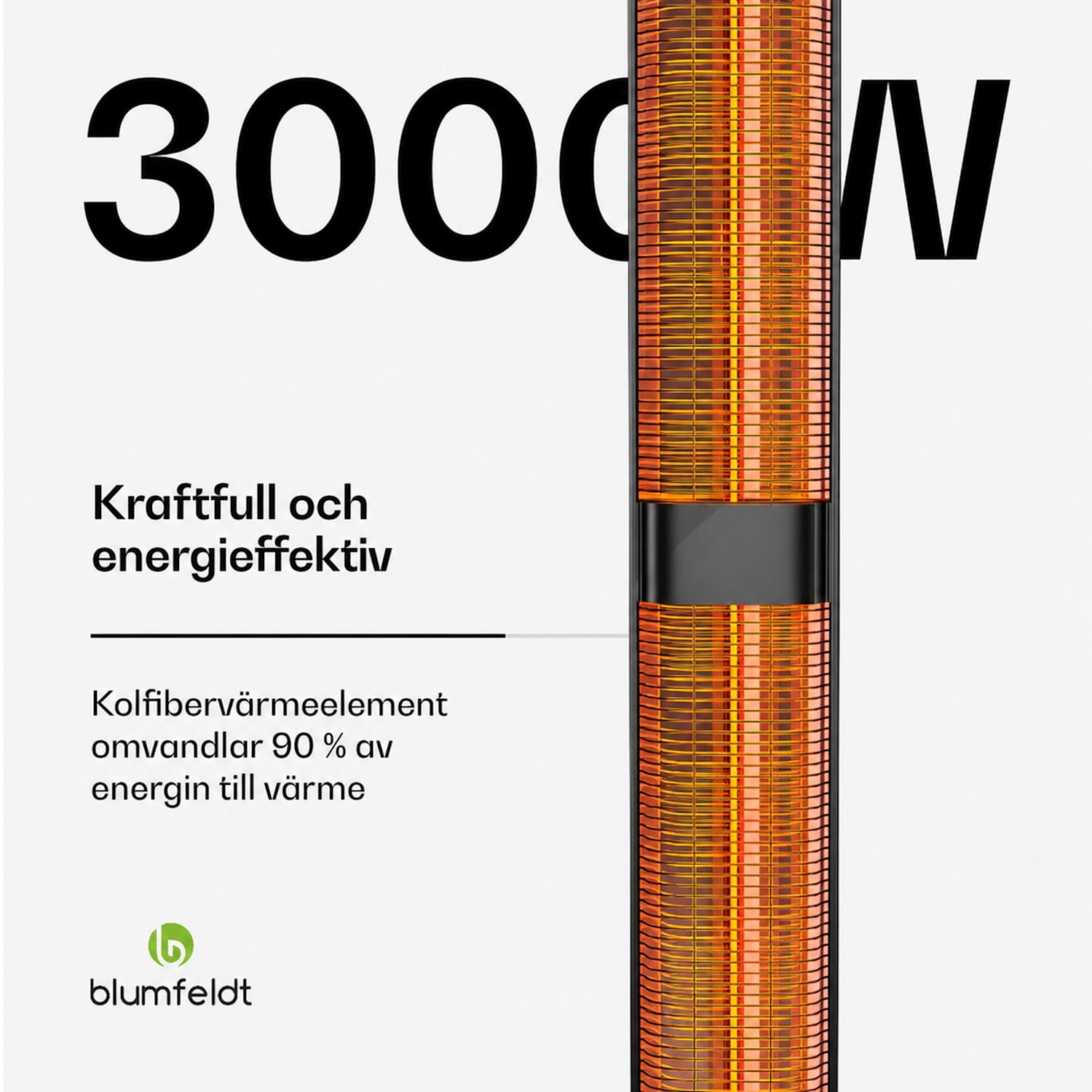 BlazeTower stående infravärmare | 3 000 W | utomhusområde | 3 nivåer | IP45 | fjärrkontroll | timer 3000 W