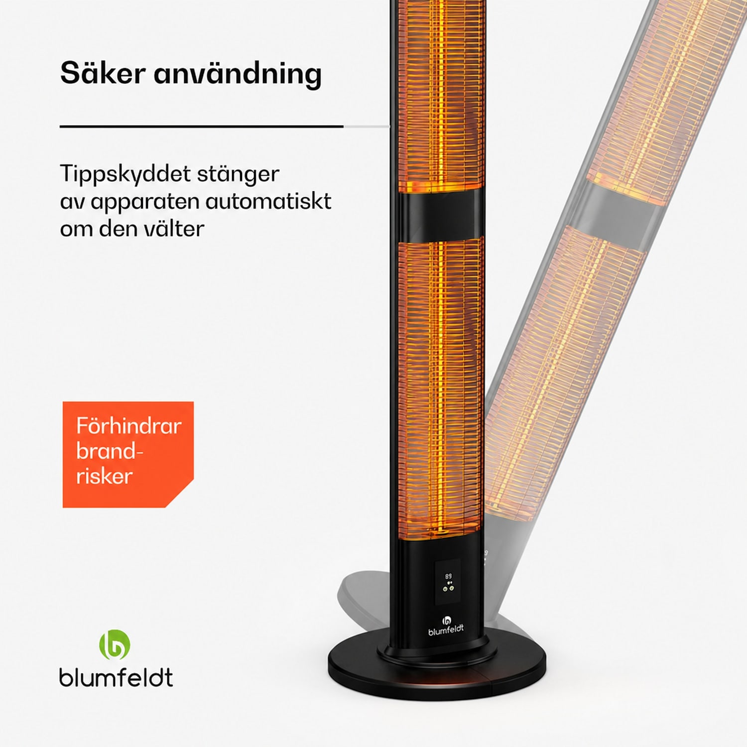 BlazeTower stående infravärmare | 3 000 W | utomhusområde | 3 nivåer | IP45 | fjärrkontroll | timer 3000 W