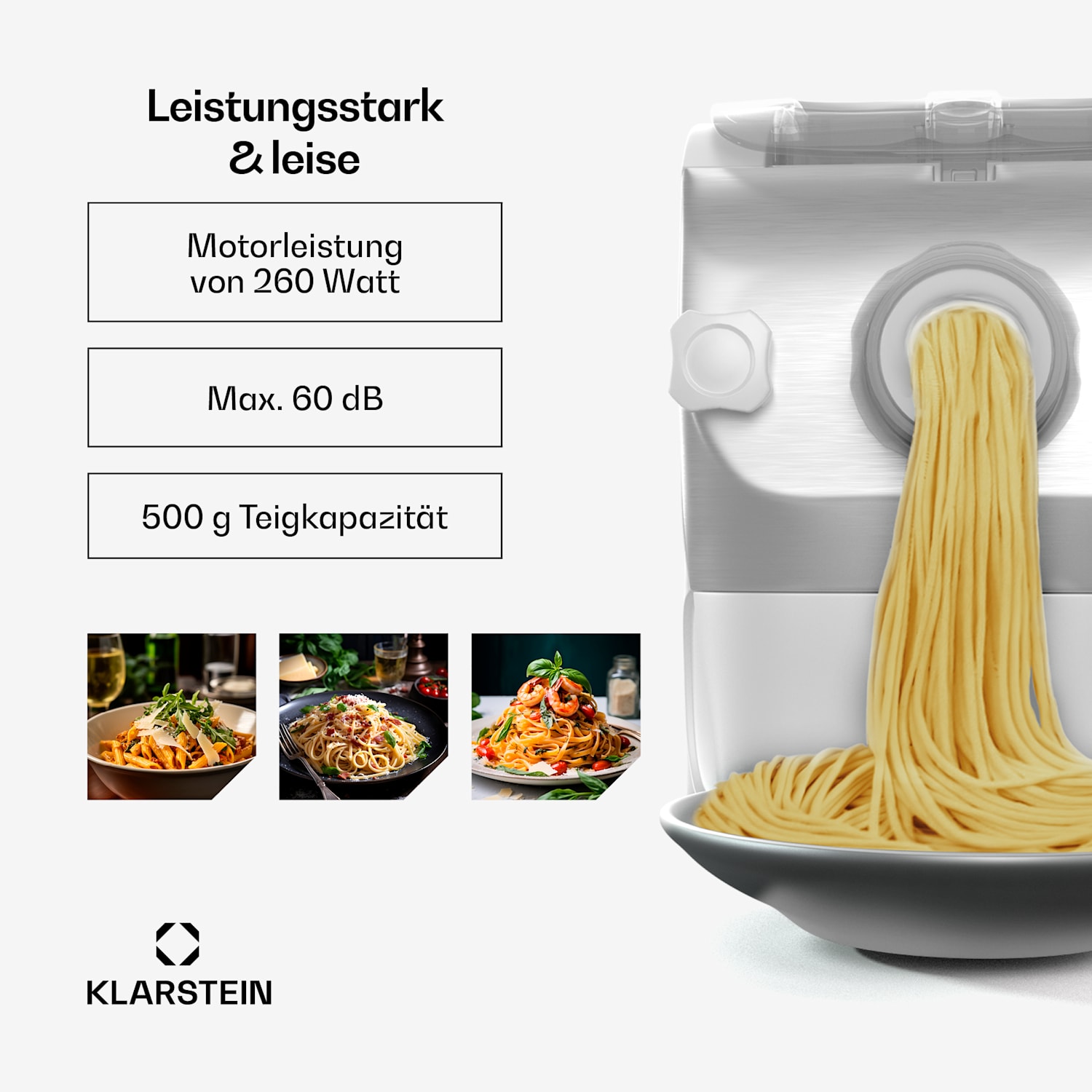 Pastamania Nudelmaschine | 7 Aufsätze | Nudeln + Ravioli | 260 W | einfache Reinigung Weiß