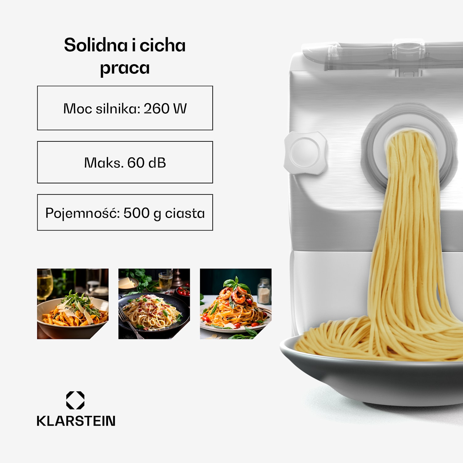 Pastamania maszynka do makaronu, 7 nasadek, makarony + ravioli, 260 W, łatwe czyszczenie Biały