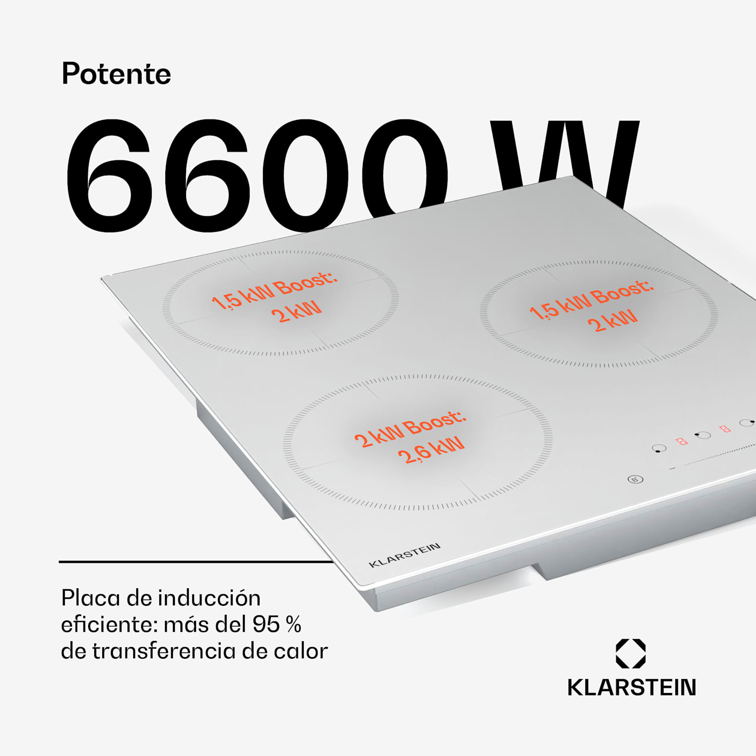 Placa de inducción Delicatessa | 45 cm | 6600 W | 3 placas | control deslizante | boost Victoria | 45 cm | Blanco