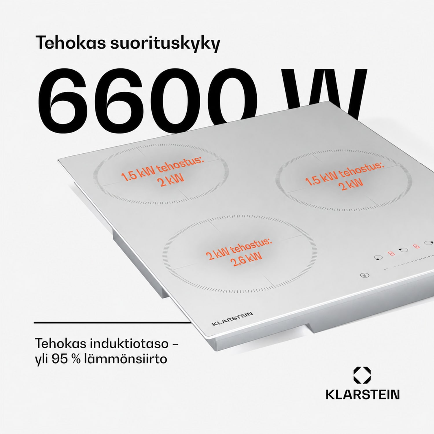 Delicatessa induktiokeittotaso | 45 cm | 6600 W | 3 keittoaluetta | liukusäädin | boost 45 cm | ei Flex-aluetta | Valkoinen