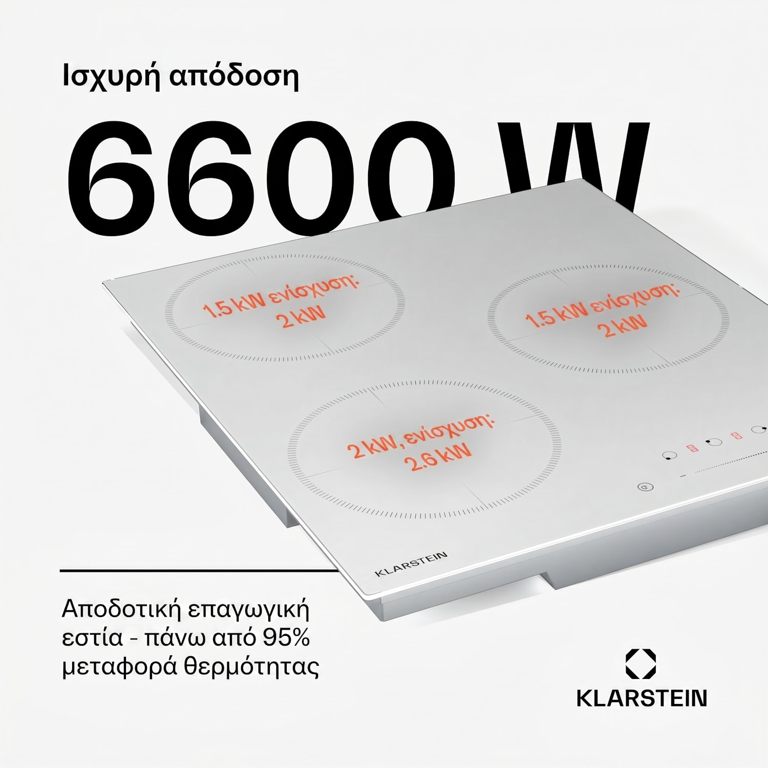 Delicatessa Επαγωγική εστία, 45 cm, 6600 W, 3 ζώνες μαγειρέματος, Slider-Control, Boost Βικτώρια | 45 εκ | Λευκό