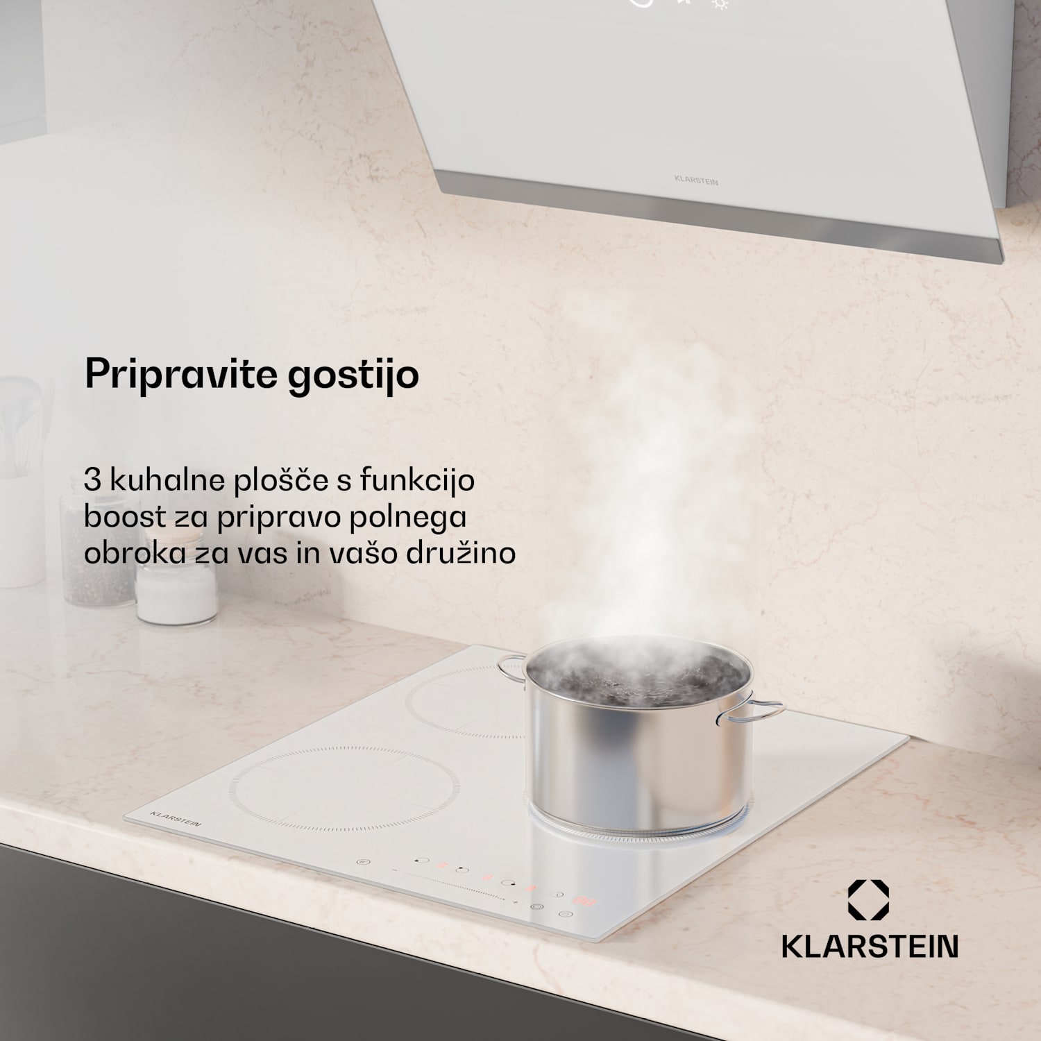 Delicatessa indukcijska kuhalna plošča, 45 cm, 6600 W, 3 kuhalne plošče, Slider-Control, Boost Victoria | 45 cm | Bela