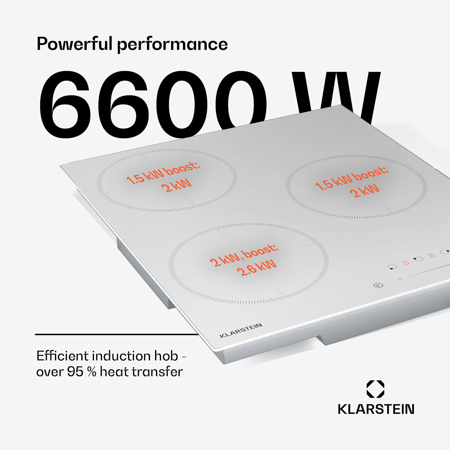 Delicatessa inductiekookplaat | 45 cm | 6600 W | 3 kookplaten | sliders | boost Victoria | 45 cm | Wit