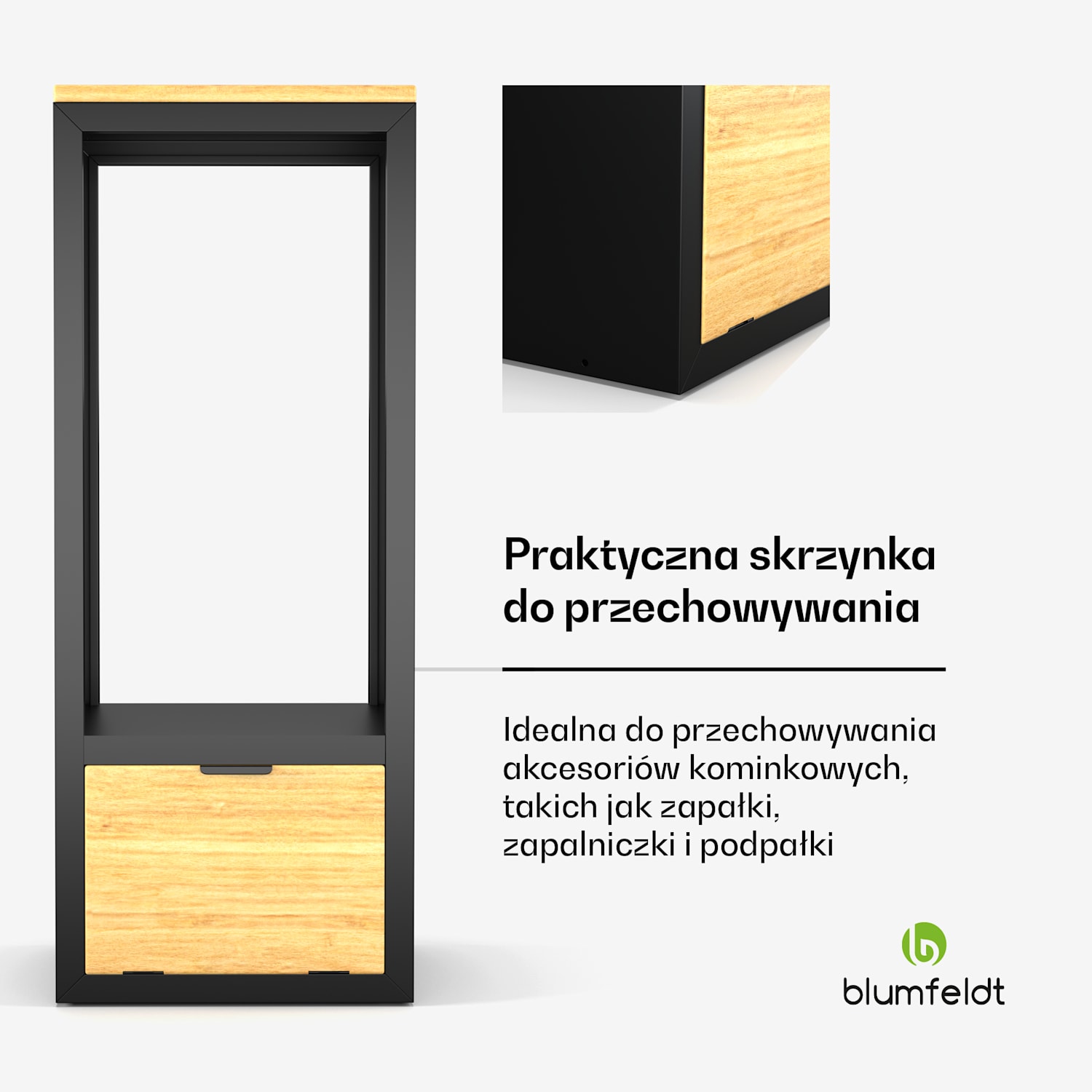 Kindlewood stojak na drewno kominkowe, schowek na drewno, półka kominkowa, malowany proszkowo, drewno kauczukowe 