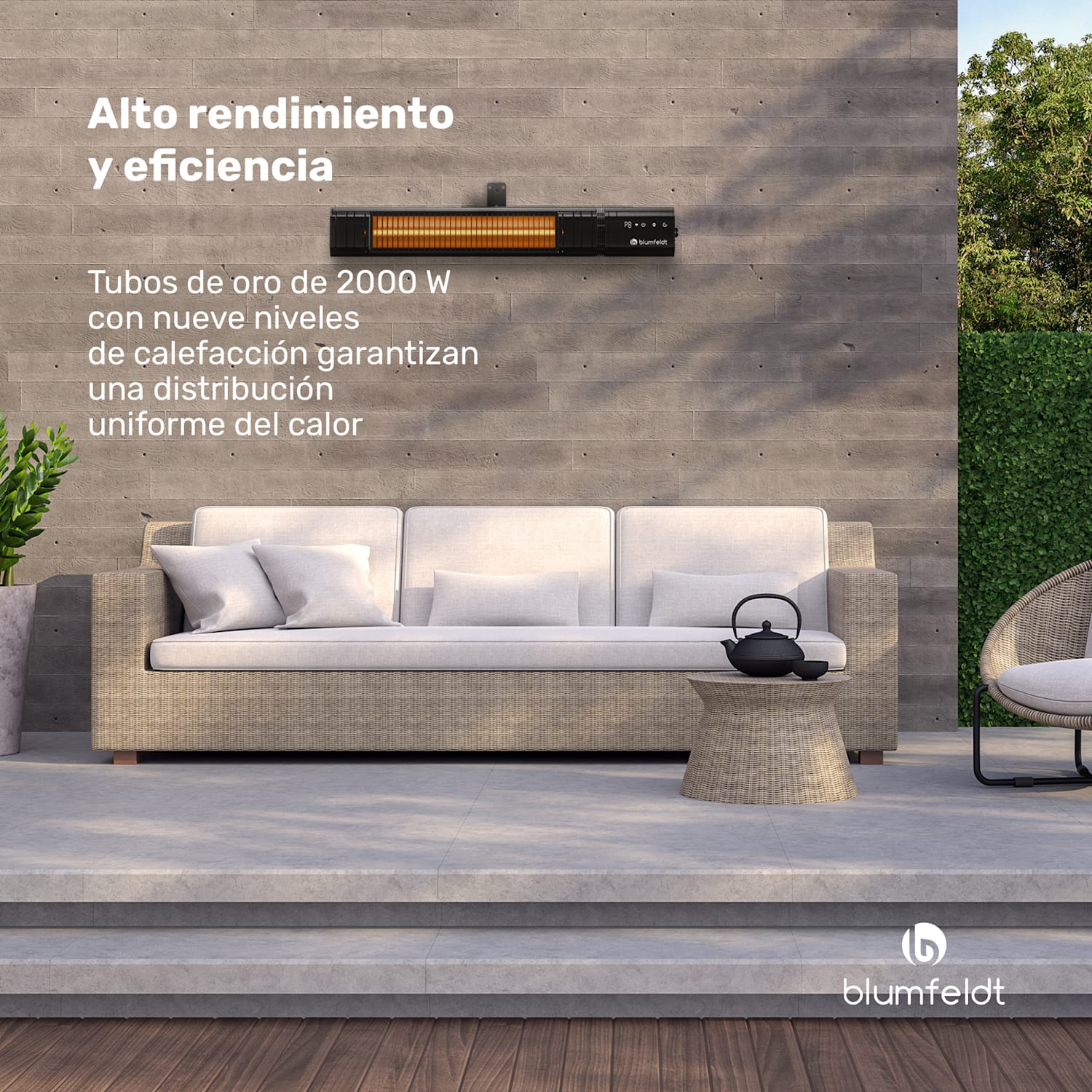 Gold Bar Slim 2000W Calefactor | 9 niveles | Función wifi | Pantalla táctil | Mando a distancia | IP65 2000 W