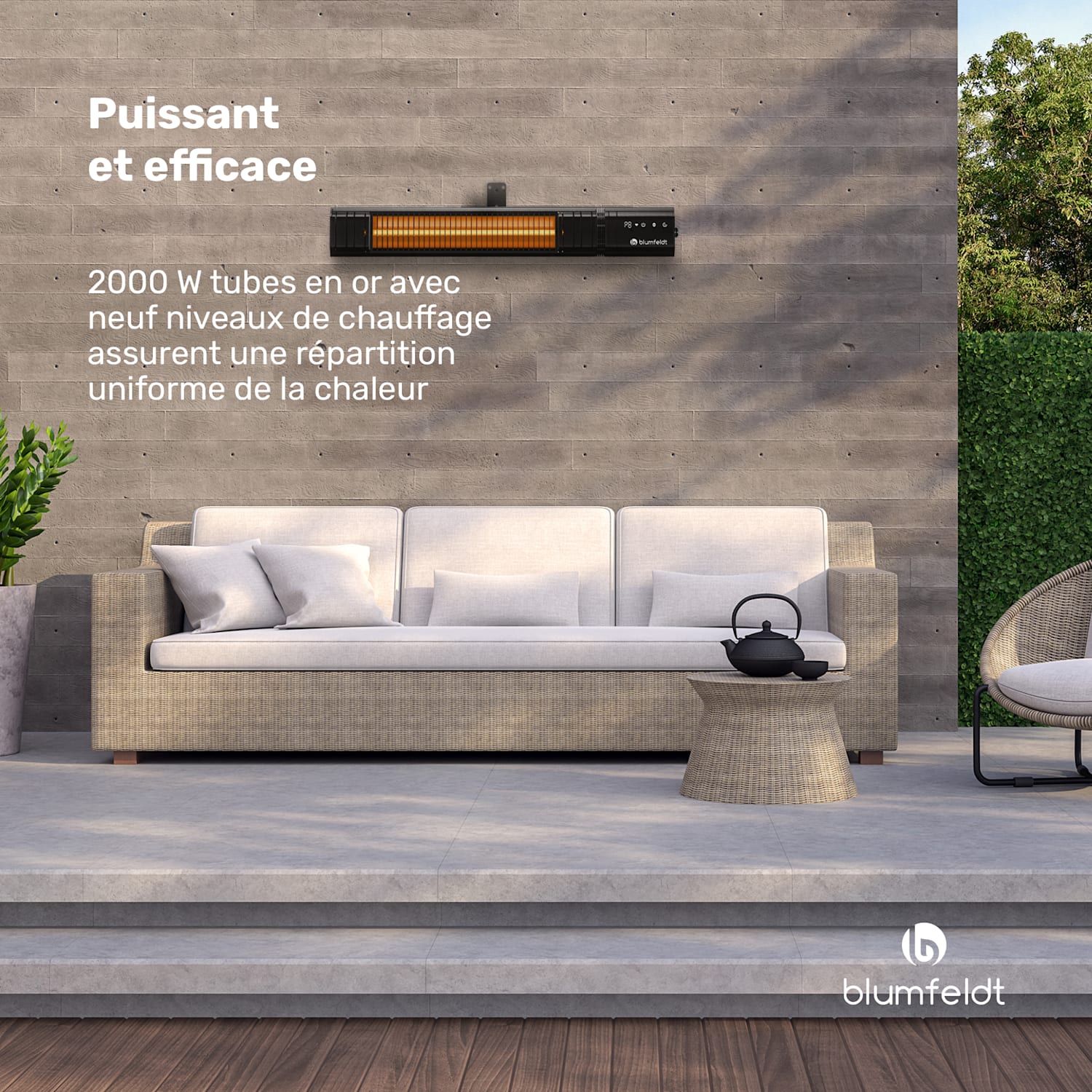 Gold Bar Slim 2000W radiateur | 9 niveaux | fonction WiFi | écran tactile | télécommande | IP 65 2000 W