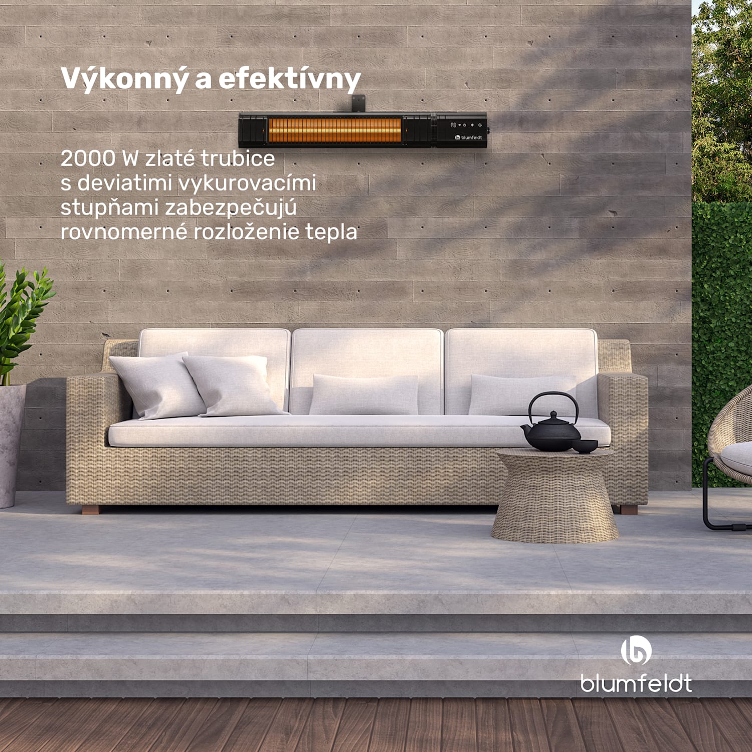 Gold Bar Slim 2000 W sálavý ohrievač, 9 úrovní, funkcia WiFi, dotykové ovládanie, diaľkový ovládač, IP 65 2000 W