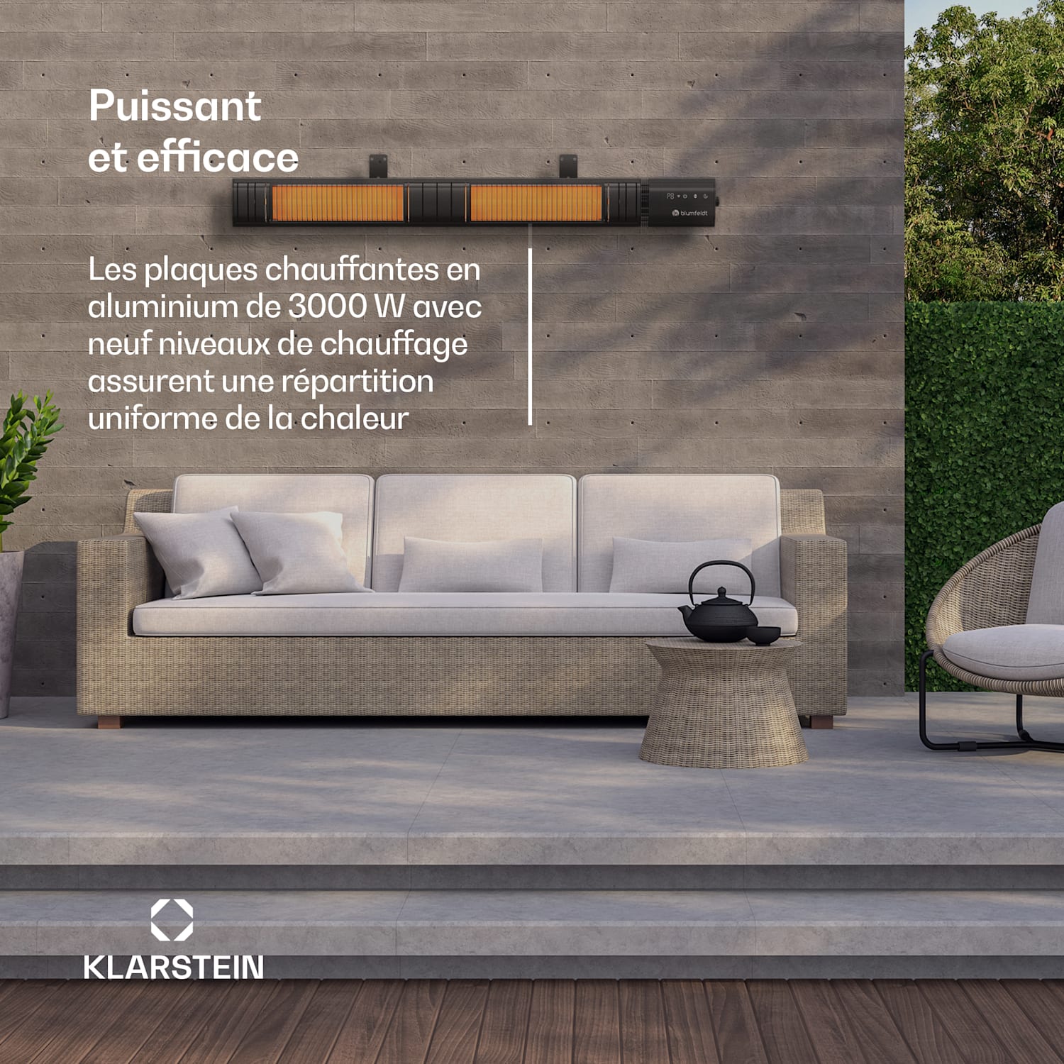 Gold Bar Slim 3000 W radiateur | 9 niveaux | fonction WiFi | écran tactile | télécommande | IP 65 