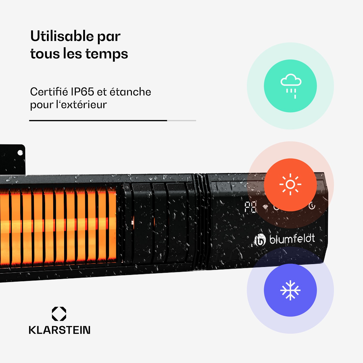 Gold Bar Slim 3000 W radiateur | 9 niveaux | fonction WiFi | écran tactile | télécommande | IP 65 