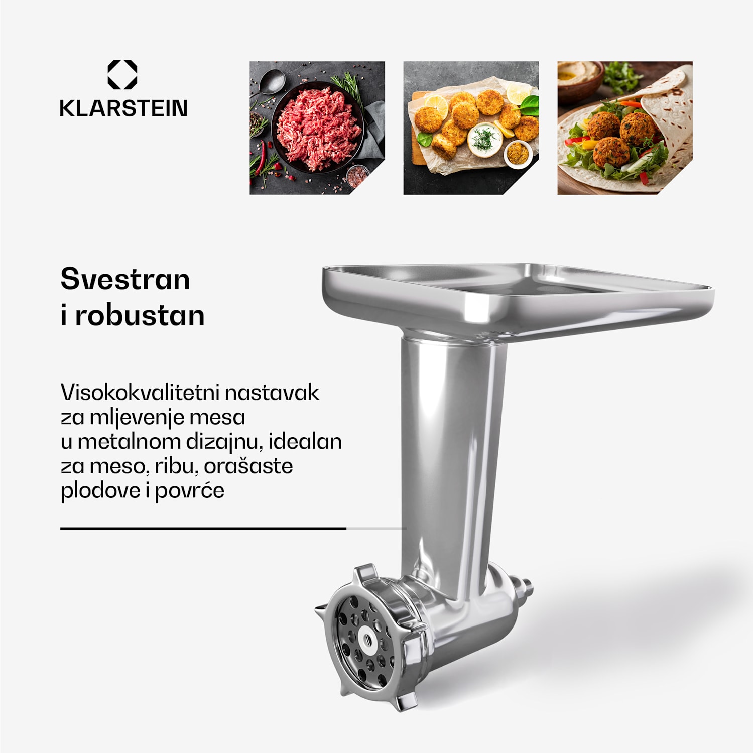 Nastavak za mljevenje mesa Chiara, pribor za kuhinjski robot Chiara, 4 noža, nehrđajući čelik, 3 diska 