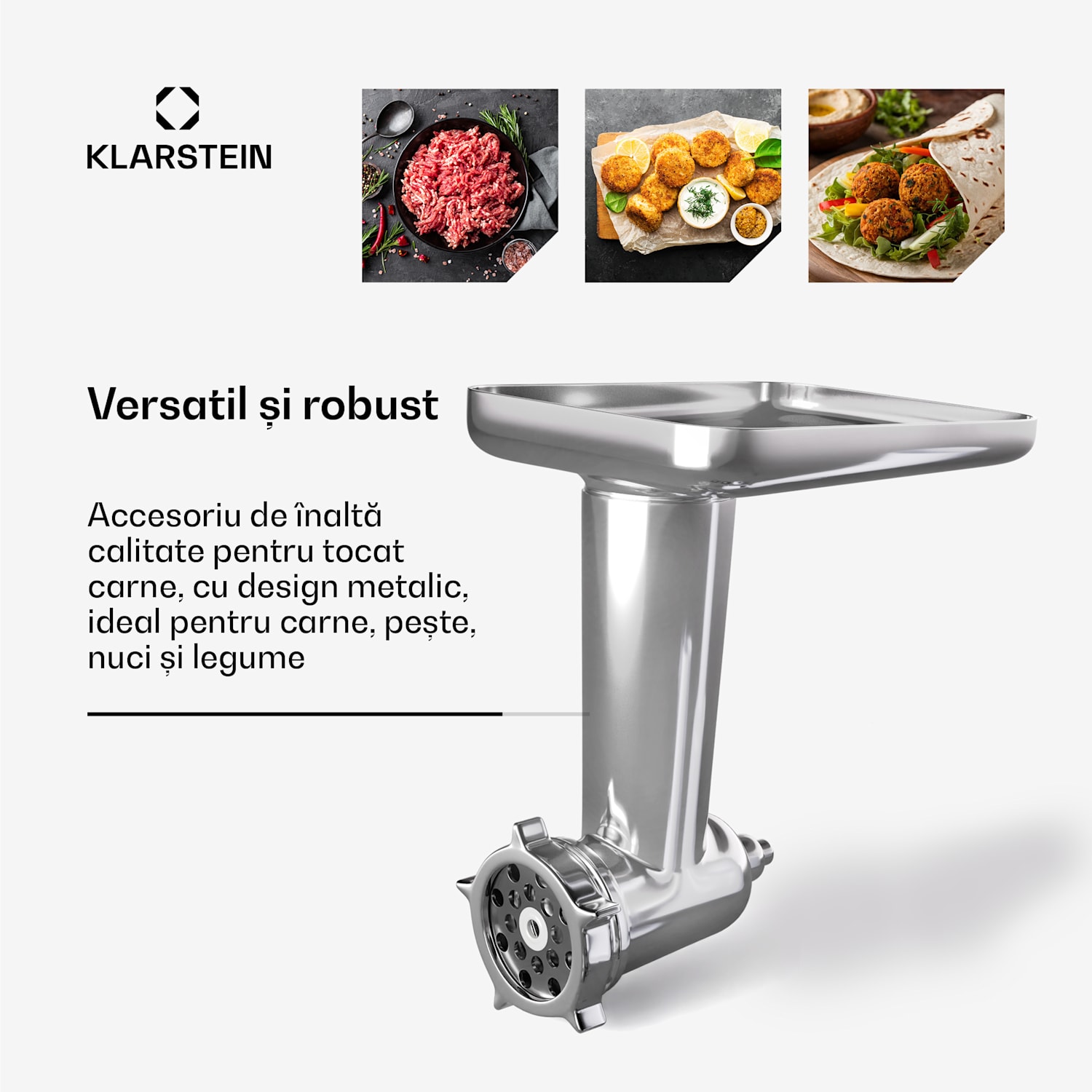 Accesoriu pentru tocat carne Chiara, accesorii pentru robotul de bucătărie Chiara, 4 lame, oțel inoxidabil, 3 discuri 