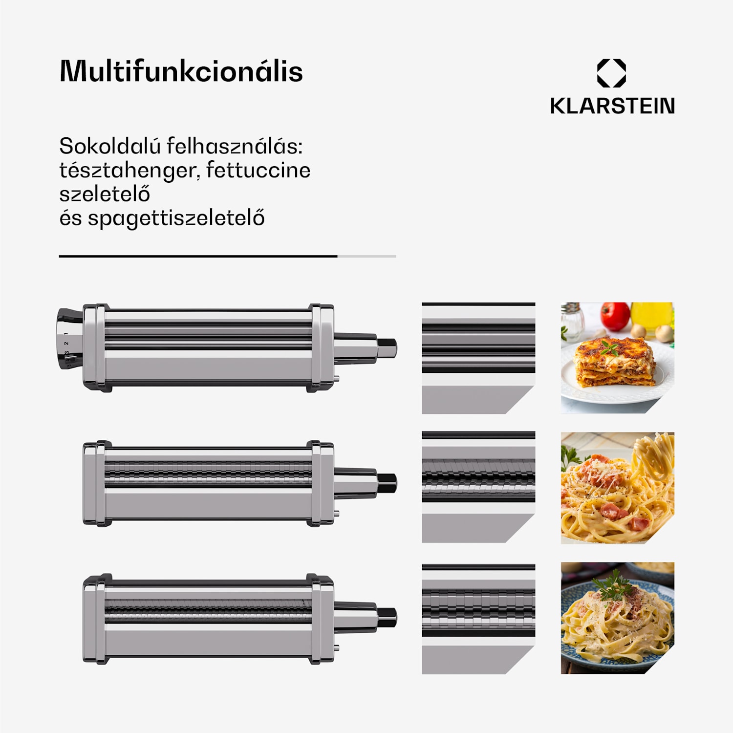 Chiara tésztakészítő tartozék, 3 az 1-ben funkció, 8 fokozat, rozsdamentes acél, kompatibilis 