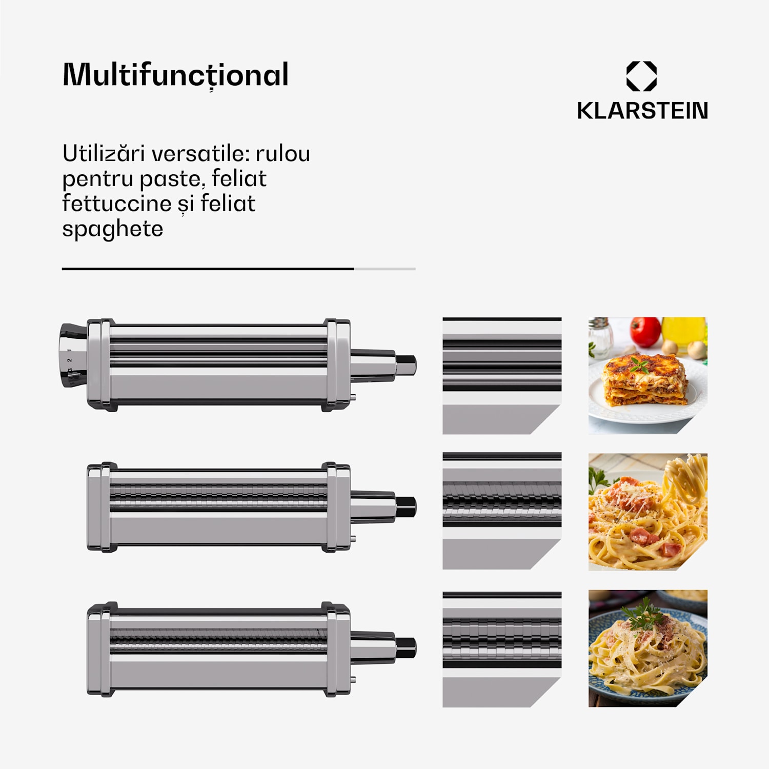 Atașament pentru paste Chiara, funcție 3 în 1, 8 niveluri, rezistent la mașina de spălat vase, oțel inoxidabil, compatibil