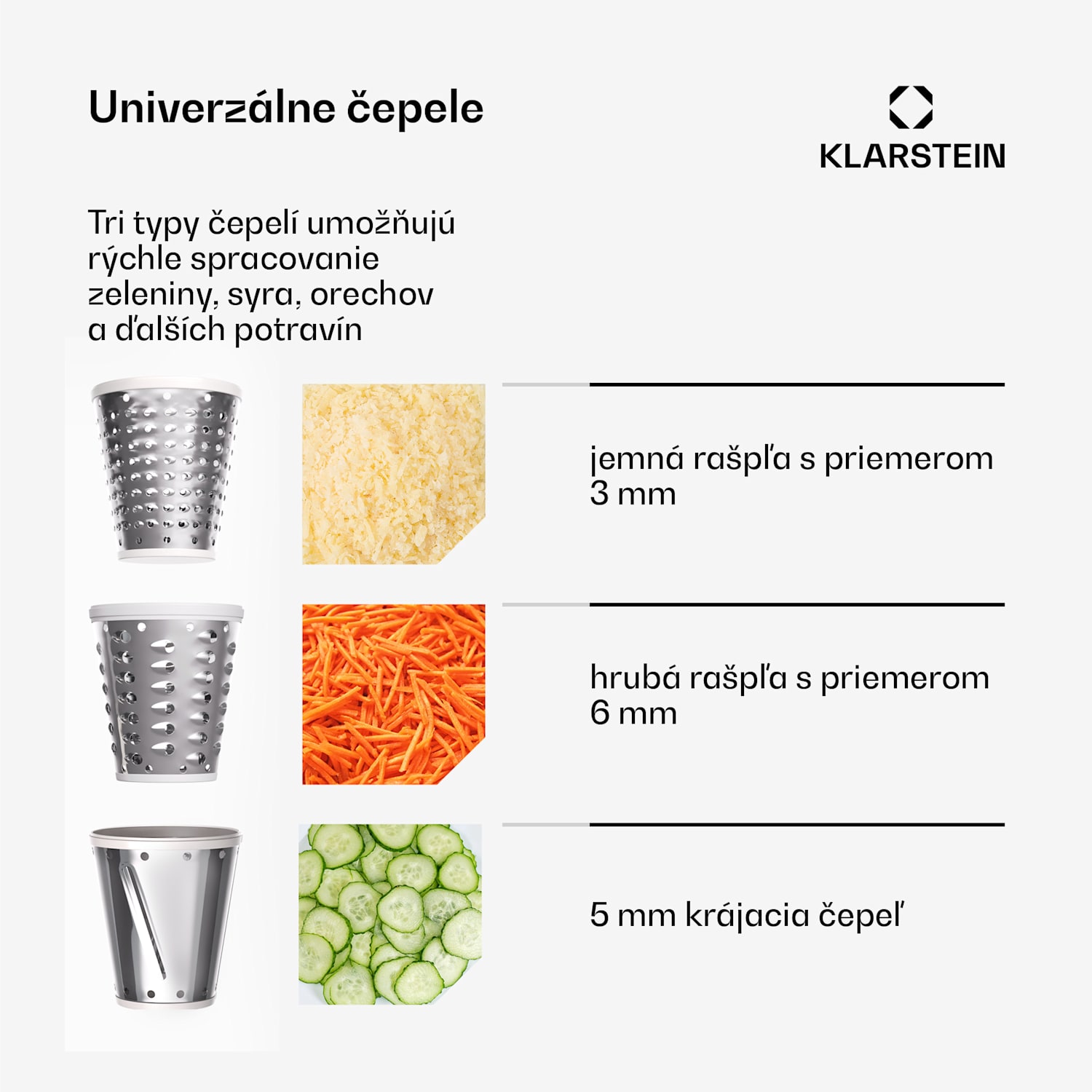 Nástavec na šalát Chiara, 3 rôzne čepele, nehrdzavejúca oceľ, kompaktný, ľahko sa čistí 