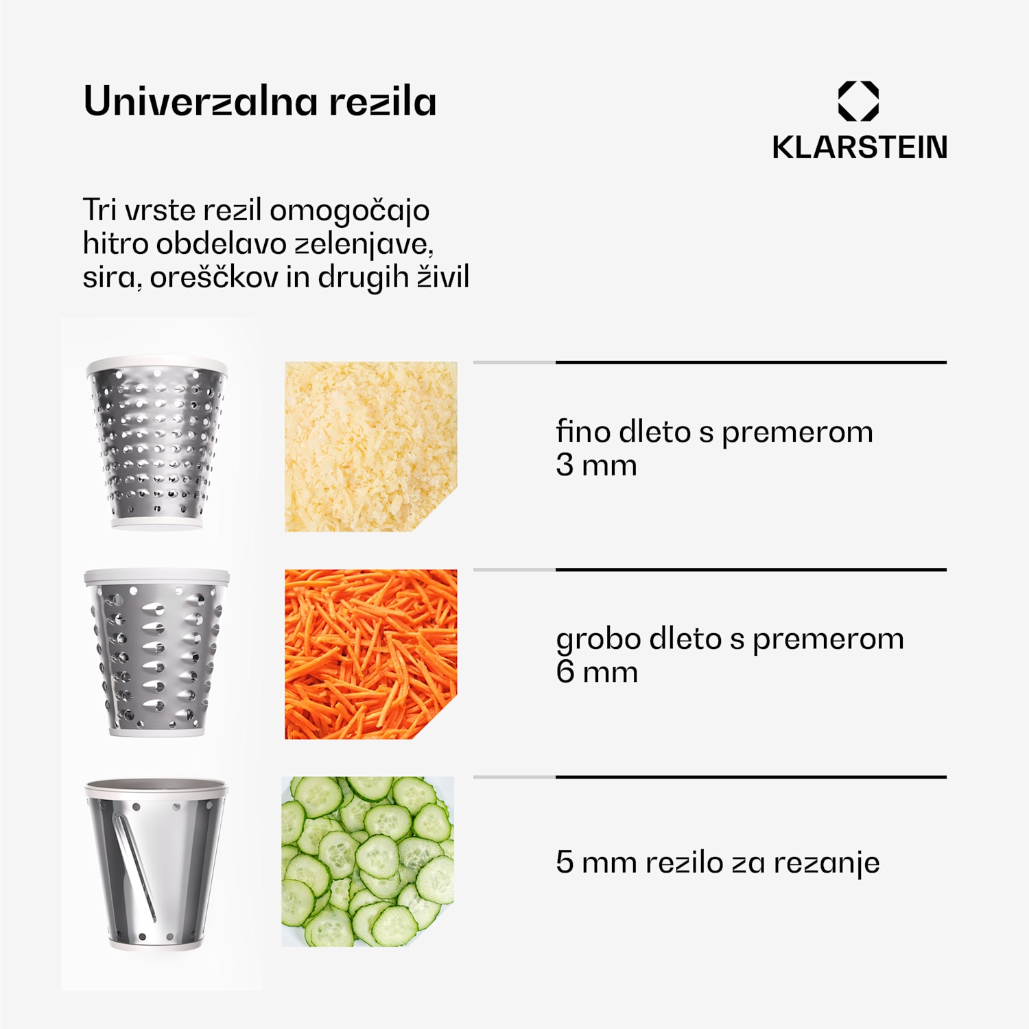 Nastavek za solato Chiara, 3 različna rezila, nerjaveče jeklo, kompakten, enostaven za čiščenje 
