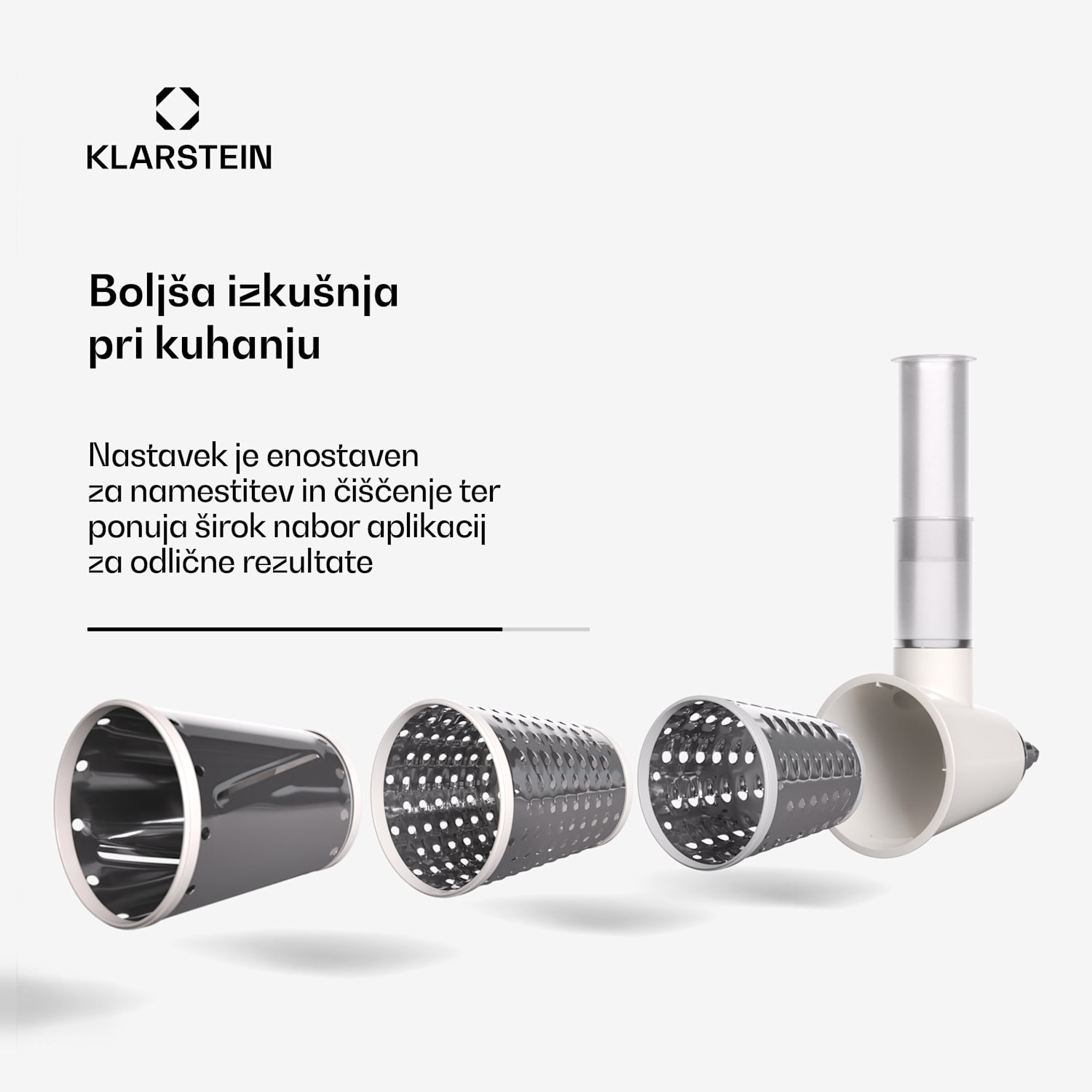 Nastavek za solato Chiara, 3 različna rezila, nerjaveče jeklo, kompakten, enostaven za čiščenje 