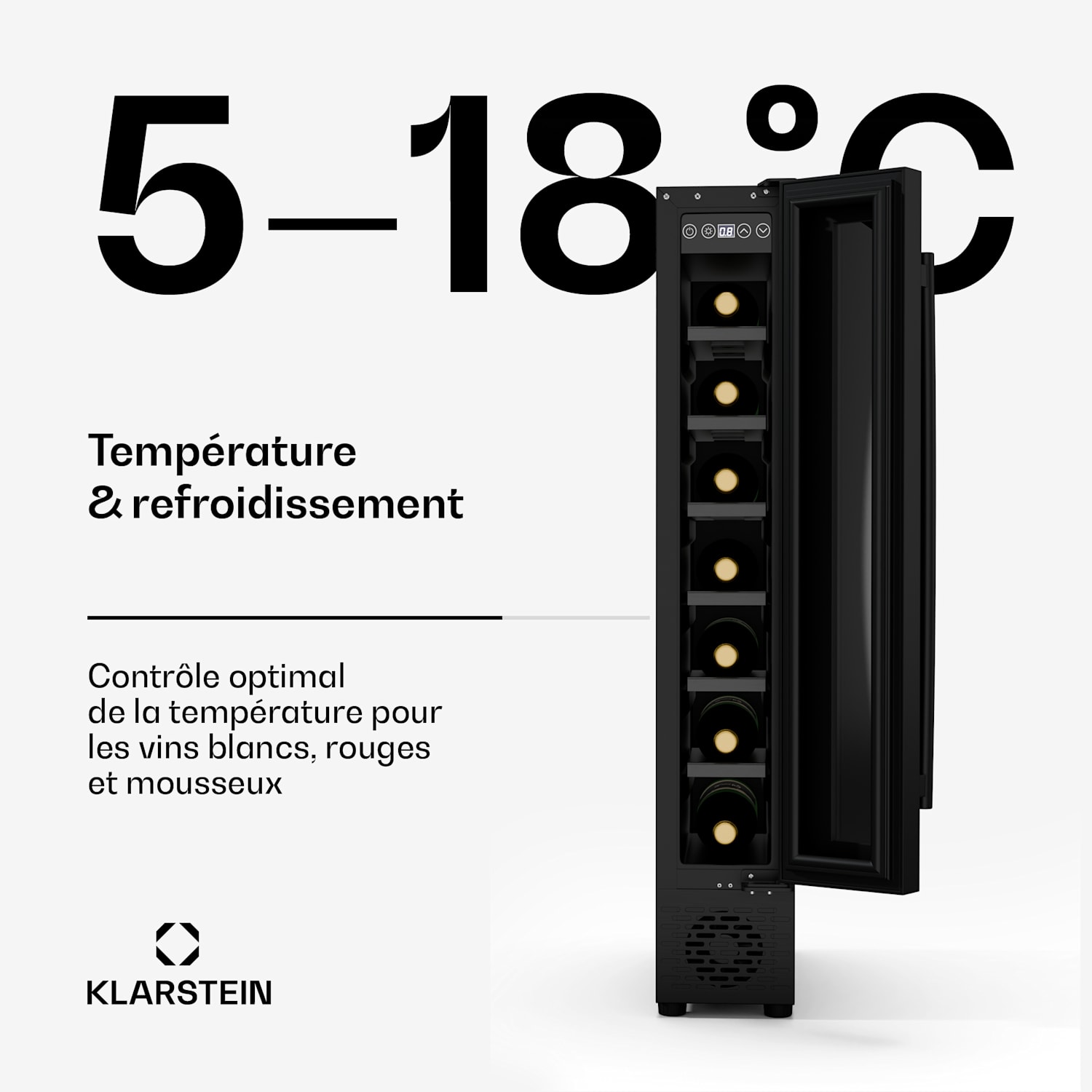 Vinovilla 7 Uno cave à vin | 1 zone de réfrigération | 7 bouteilles | clayettes en bois | 5-18 °C 7 bouteilles | 1 zone de conservation | Noir Mat