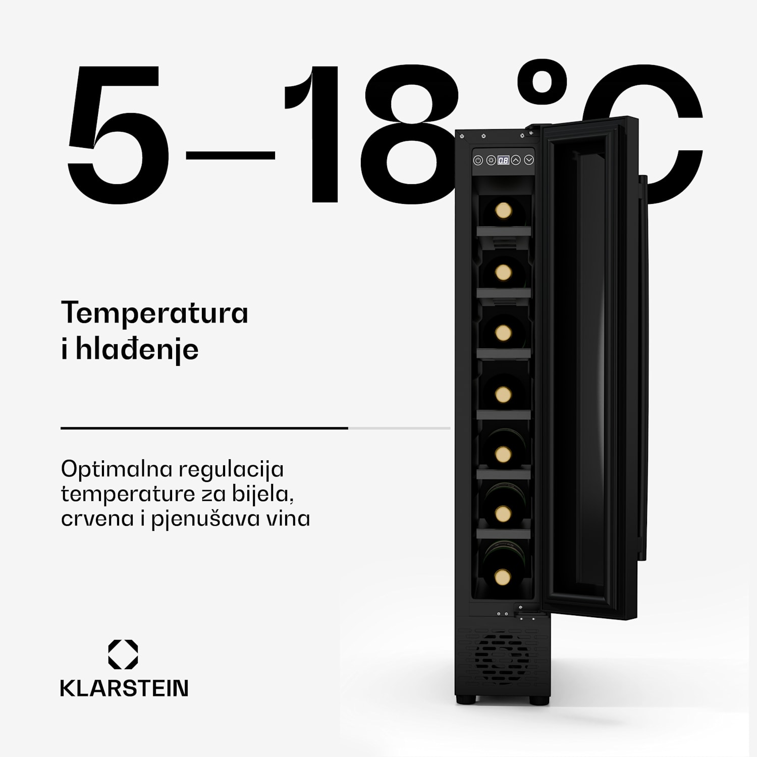 Vinovilla 7 Uno hladnjak za vino, 1 zona hlađenja, 7 boca, drvene police, 5-18 °C 7 boca | 1 | Matt Crna