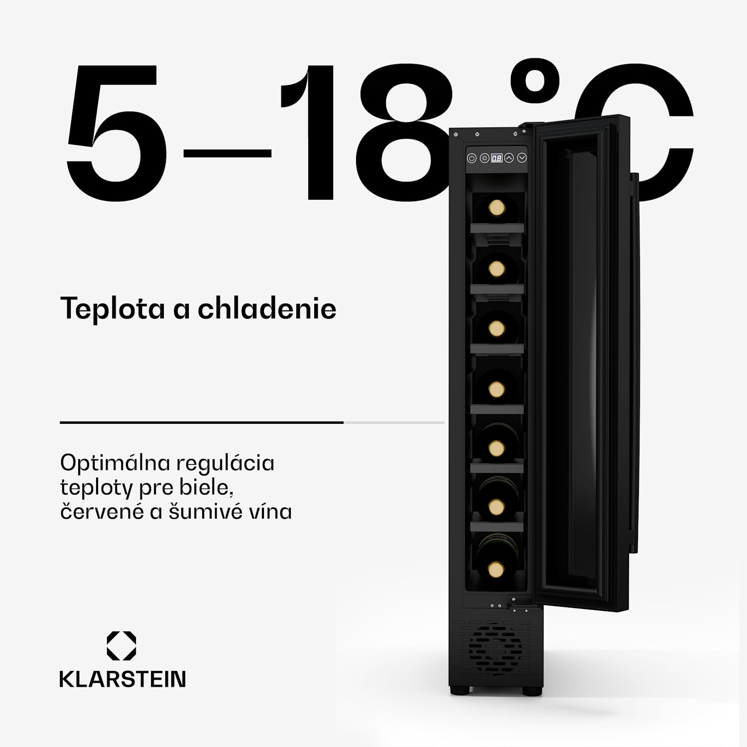 Vinovilla 7 Uno chladnička na víno, 1 chladiaca zóna, 7 fliaš, drevené police, 5-18 °C 7 fliaš | 1 chladiaca zóna | Matná Čierna