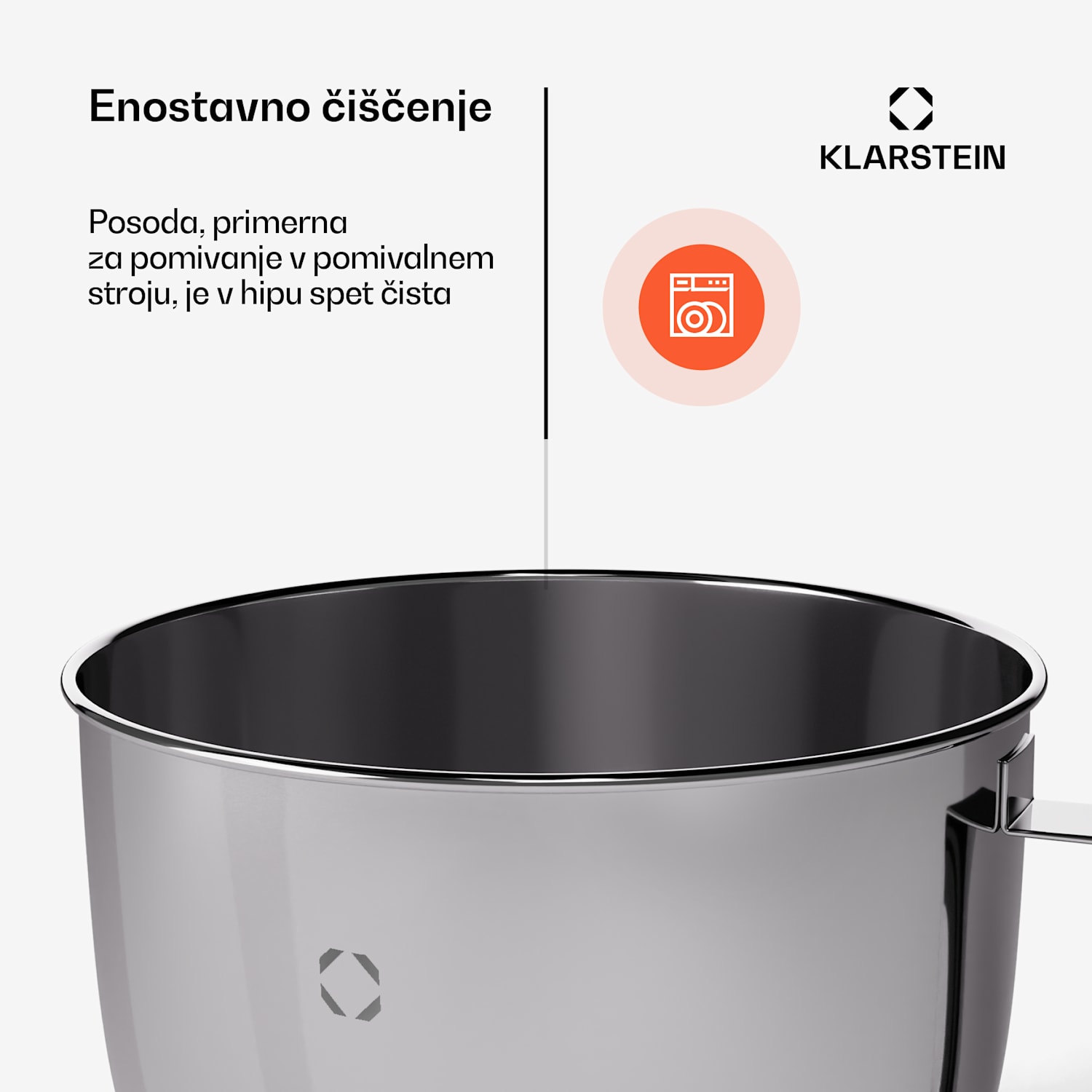 Chiara skleda iz nerjavečega jekla, 5 l, primerna za pomivanje v pomivalnem stroju, ergonomski ročaj, združljiva, nerjaveča 