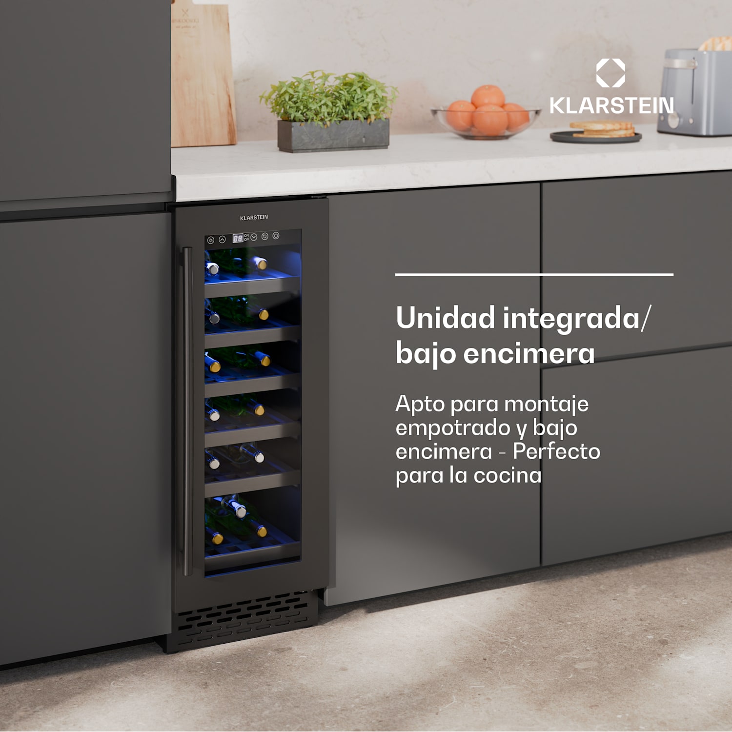 Vinovilla 18 Uno refrigerador de vino | 1 zona de enfriamiento | 18 botellas | estantes de madera | 5-18 °C 18 botellas | 1 zona de refrigeración | Negro Mate