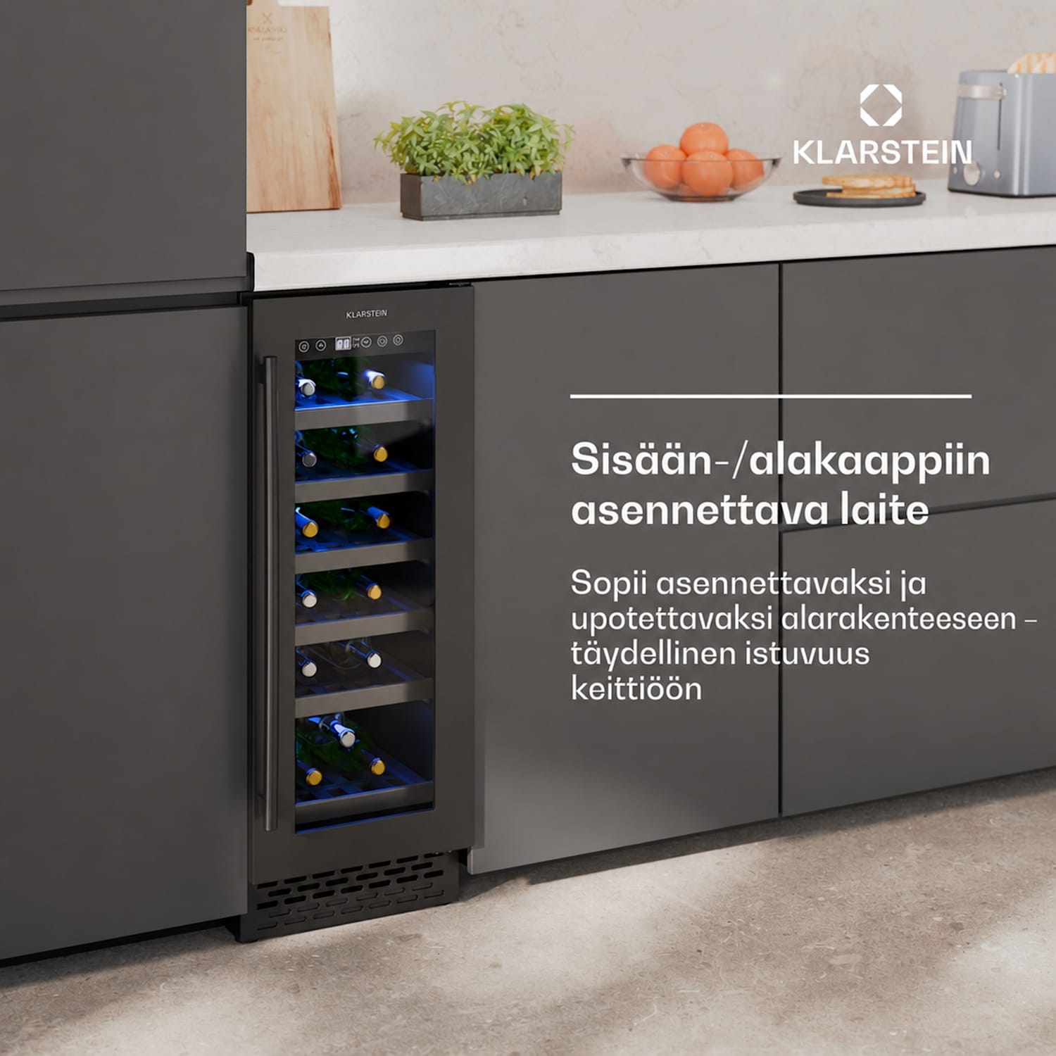 Vinovilla 18 Uno viinikaappi | 1 jäähdytysalue | 18 pulloa | puuhyllyt | 5 - 18 °C 18 pulloa | 1 jäähdytysalue | Mattamusta