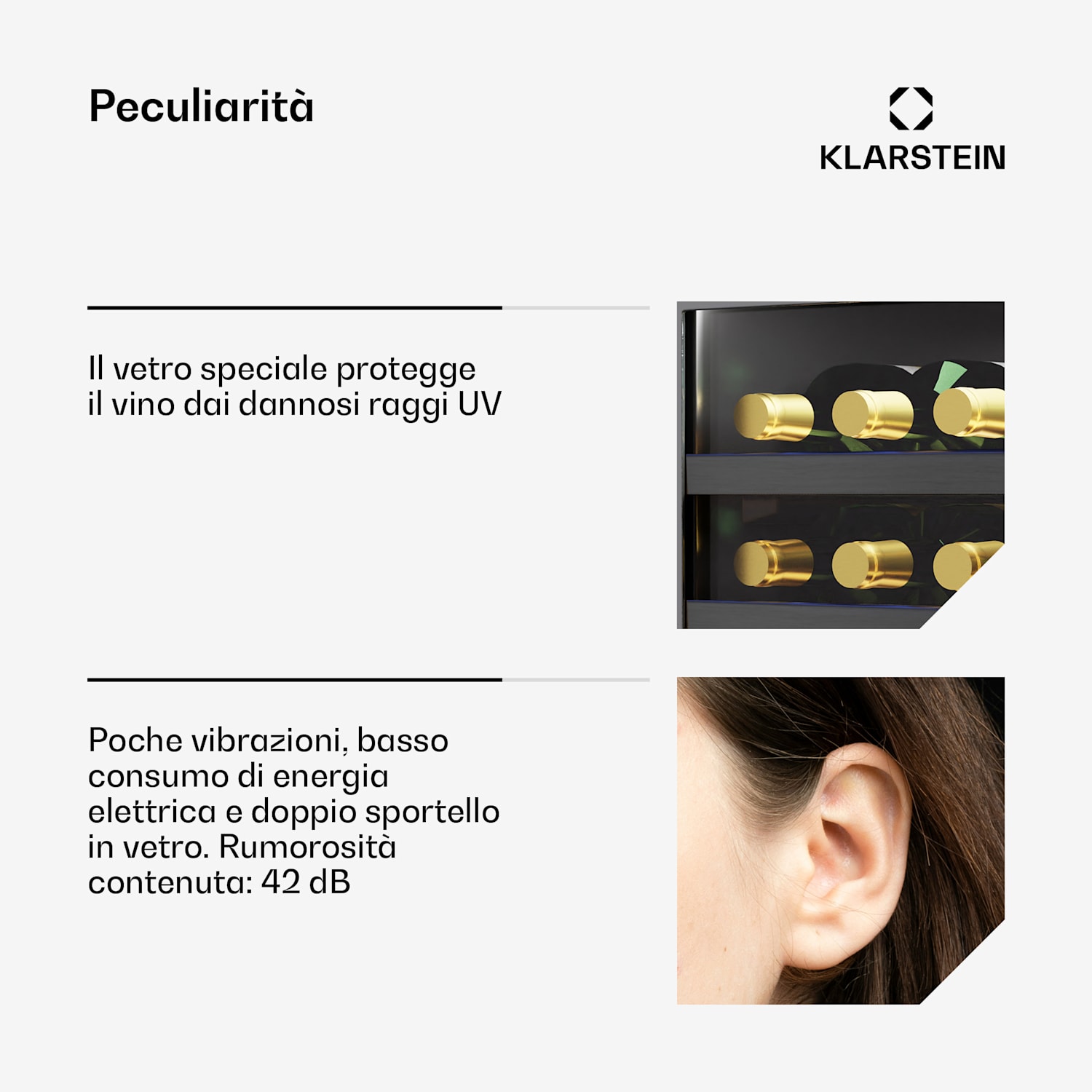 Vinovilla 18 Uno - Frigorifero per vini | 1 zona di raffreddamento | 18 bottiglie | Ripiani in legno | 5-18 °C 18 bottiglie | 1 zona di raffreddamento | Nero Opaco