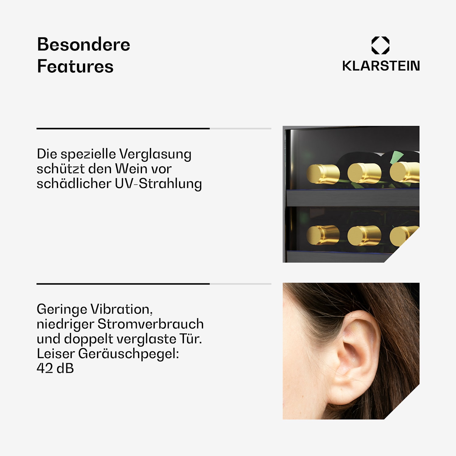 Vinovilla 30 Duo Weinkühlschrank | 2 Kühlzonen | 30 Flaschen | Holzregale | 5-18 °C 30 Flaschen | 2 Kühlzonen | Matt-Schwarz