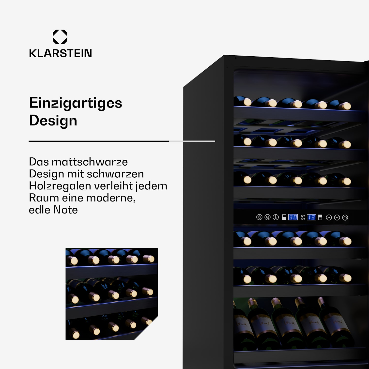Vinovilla 30 Duo Weinkühlschrank | 2 Kühlzonen | 30 Flaschen | Holzregale | 5-18 °C 30 Flaschen | 2 Kühlzonen | Matt-Schwarz