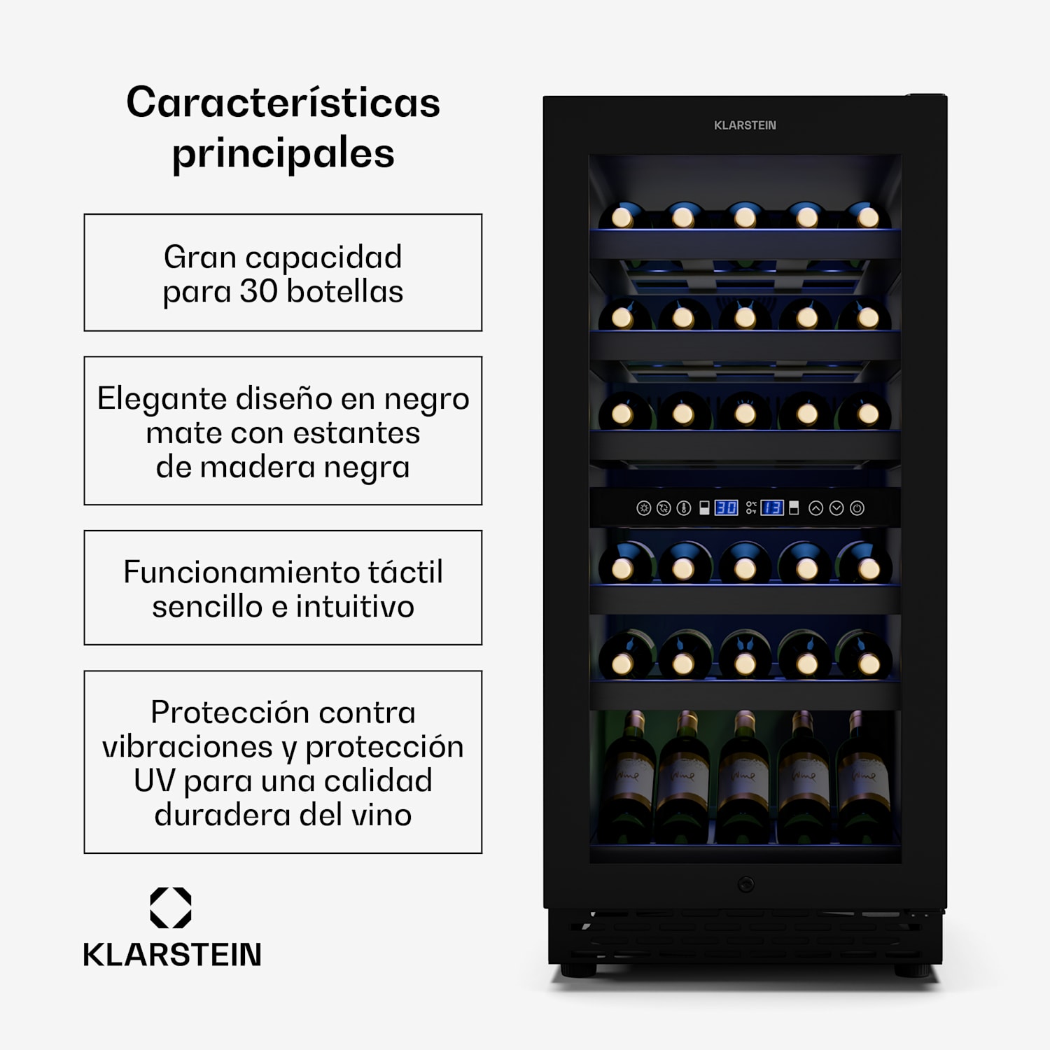 Vinovilla 30 Duo refrigerador de vino | 2 zonas de enfriamiento | 30 botellas | estantes de madera | 5-18 °C 30 botellas | 2 zonas de refrigeración | Negro Mate