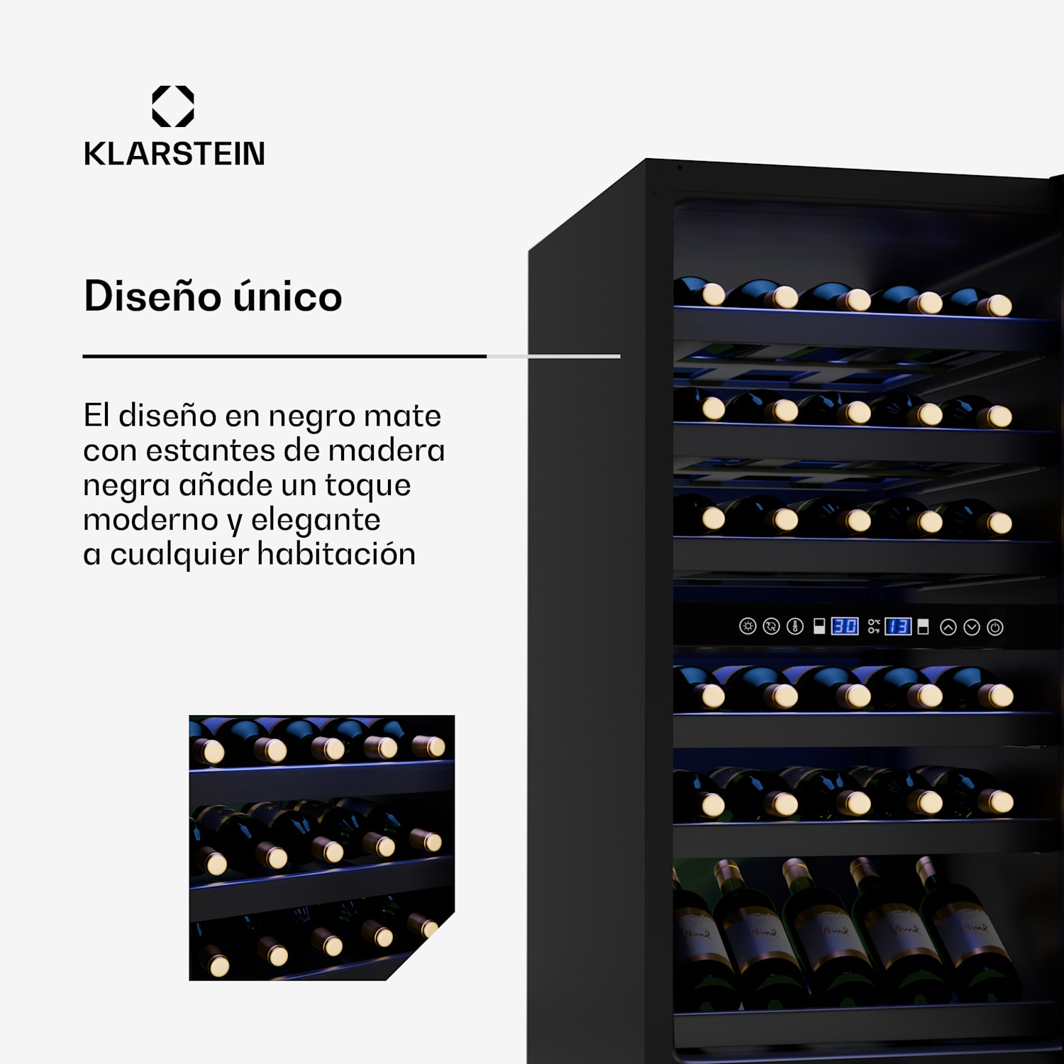 Vinovilla 30 Duo refrigerador de vino | 2 zonas de enfriamiento | 30 botellas | estantes de madera | 5-18 °C 30 botellas | 2 zonas de refrigeración | Negro Mate