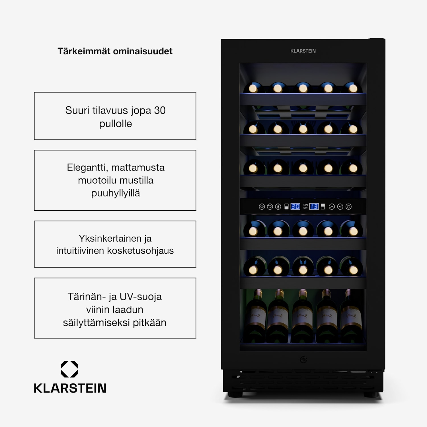 Vinovilla 30 Duo viinikaappi | 2 jäähdytysaluetta | 32 pulloa | puuhyllyt | 5 - 18 °C 32 pulloa | 2 jäähdytysalue | Mattamusta
