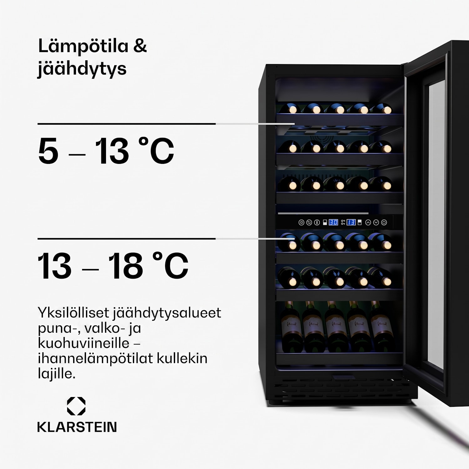 Vinovilla 30 Duo viinikaappi | 2 jäähdytysaluetta | 32 pulloa | puuhyllyt | 5 - 18 °C 32 pulloa | 2 jäähdytysalue | Mattamusta