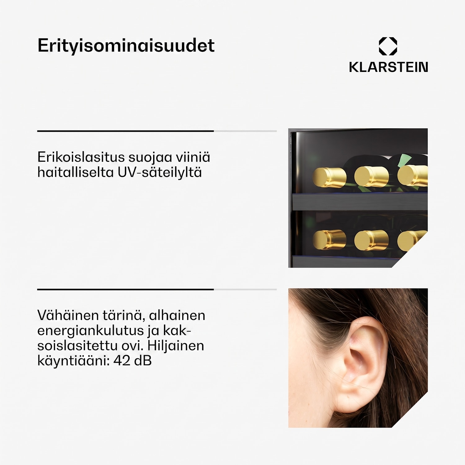 Vinovilla 30 Duo viinikaappi | 2 jäähdytysaluetta | 32 pulloa | puuhyllyt | 5 - 18 °C 32 pulloa | 2 jäähdytysalue | Mattamusta