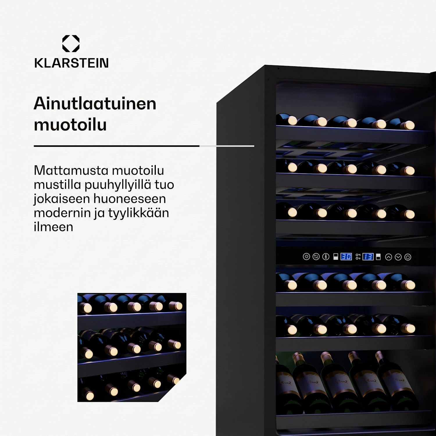Vinovilla 30 Duo viinikaappi | 2 jäähdytysaluetta | 32 pulloa | puuhyllyt | 5 - 18 °C 32 pulloa | 2 jäähdytysalue | Mattamusta