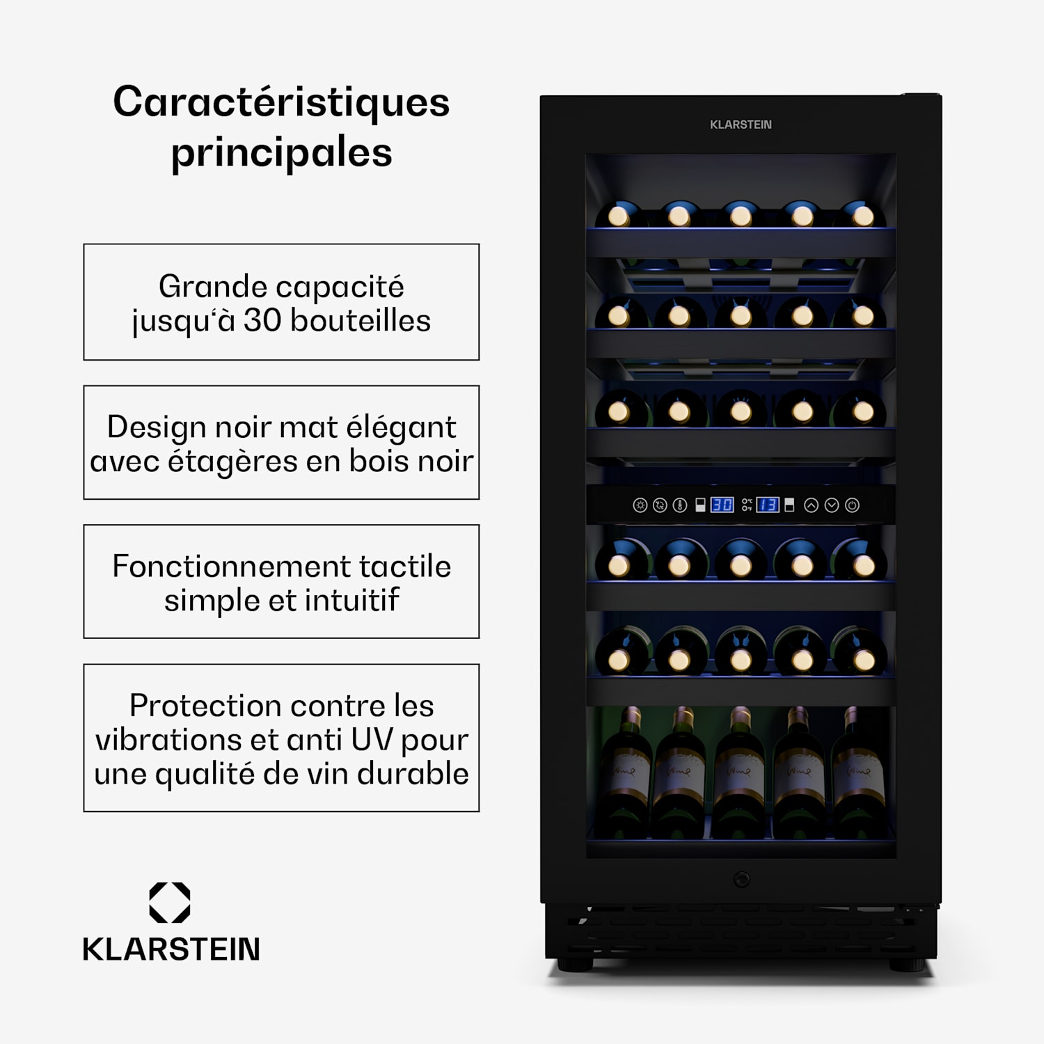 Vinovilla 30 Duo cave à vin | 2 zones de réfrigération | 30 bouteilles | clayettes en bois | 5-18 °C 30 bouteilles | 2 zones de conservation | Noir Mat