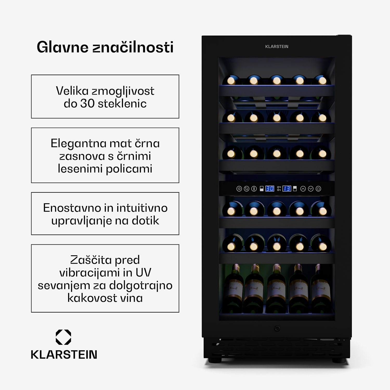 Vinovilla 30 Duo hladilnik za vino, 2 hladilni coni, 30 steklenic, lesene police, 5-18 °C 30 steklenic | 2 | Matt Črna